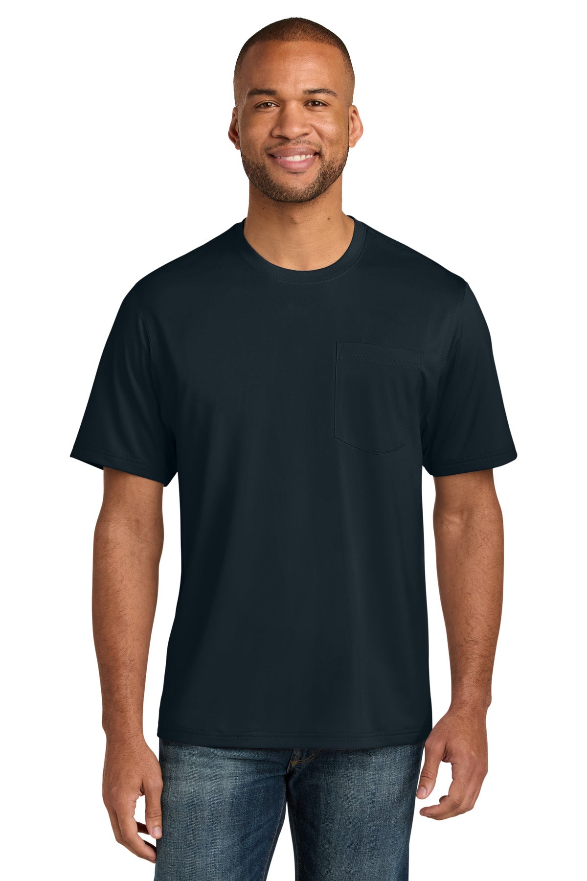 Custom logo CornerStone® Workwear Pro Short Sleeve Pocket Tee CS440P in Navy