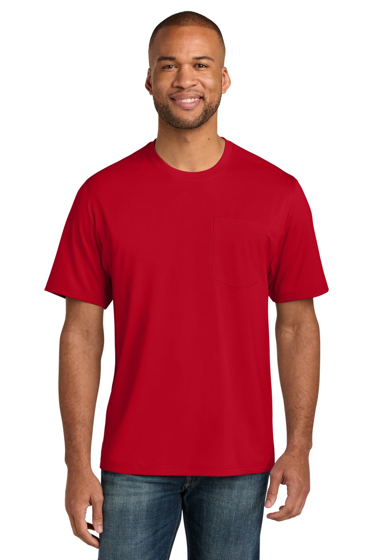 Custom logo CornerStone® Workwear Pro Short Sleeve Pocket Tee CS440P in Red
