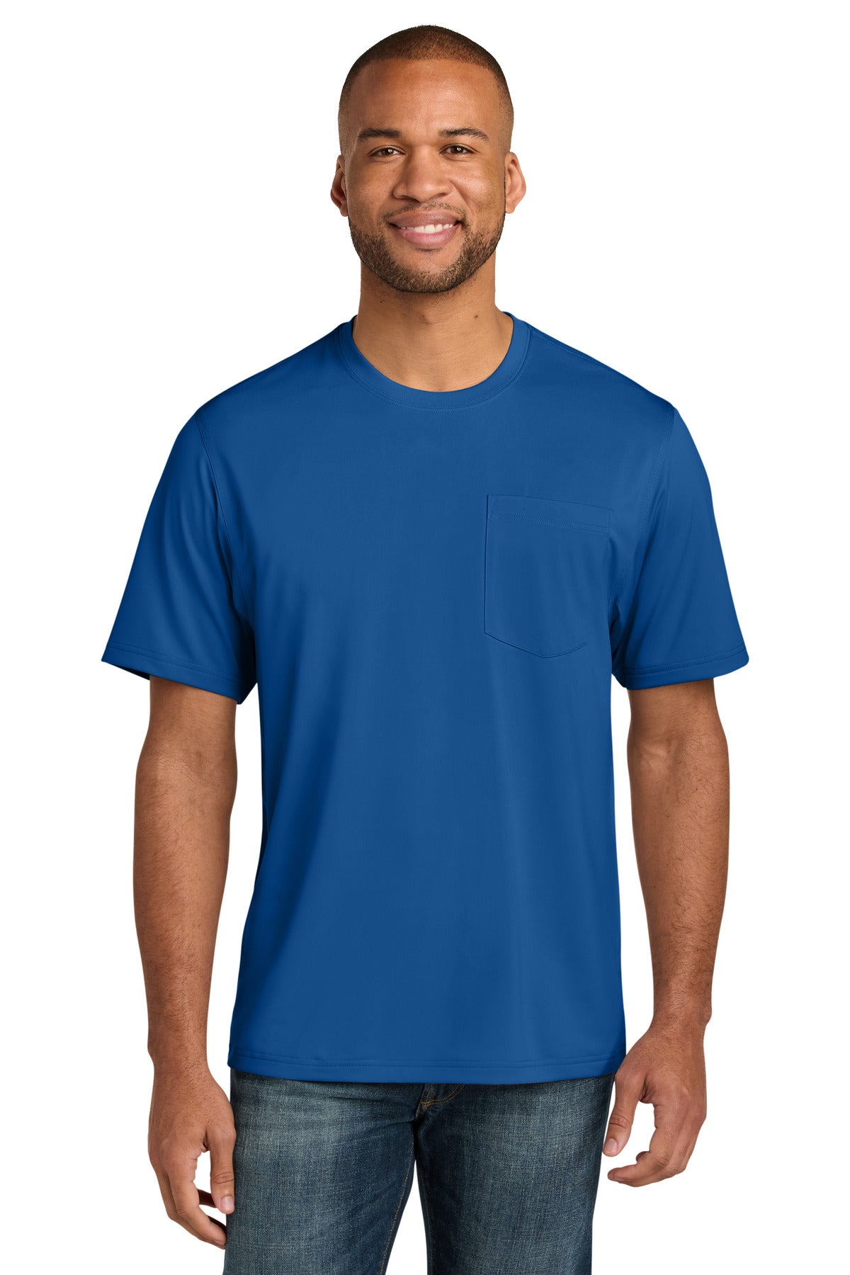 Custom logo CornerStone® Workwear Pro Short Sleeve Pocket Tee CS440P in Royal
