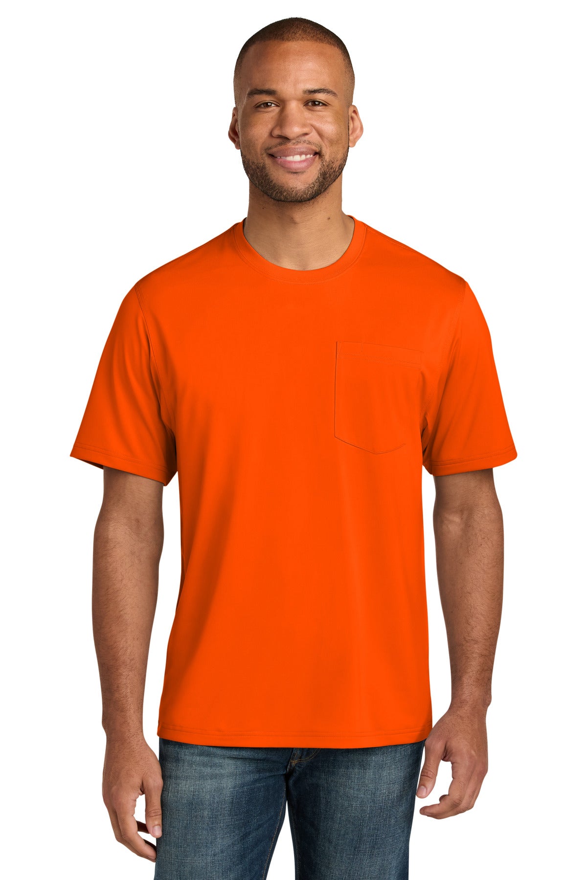 Custom logo CornerStone® Workwear Pro Short Sleeve Pocket Tee CS440P in Safety Orange