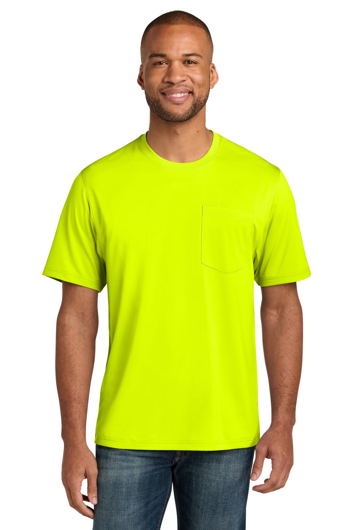 Custom logo CornerStone® Workwear Pro Short Sleeve Pocket Tee CS440P in Safety Yellow
