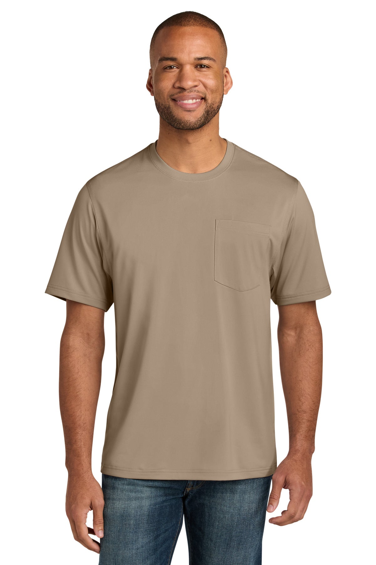 Custom logo CornerStone® Workwear Pro Short Sleeve Pocket Tee CS440P in Silver Tan