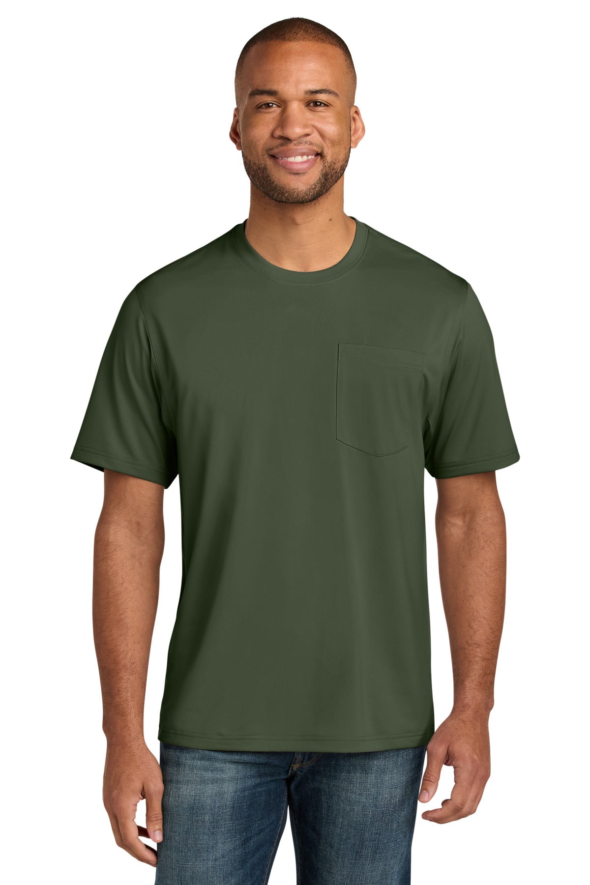 Custom logo CornerStone® Workwear Pro Short Sleeve Pocket Tee CS440P in Tactical Green