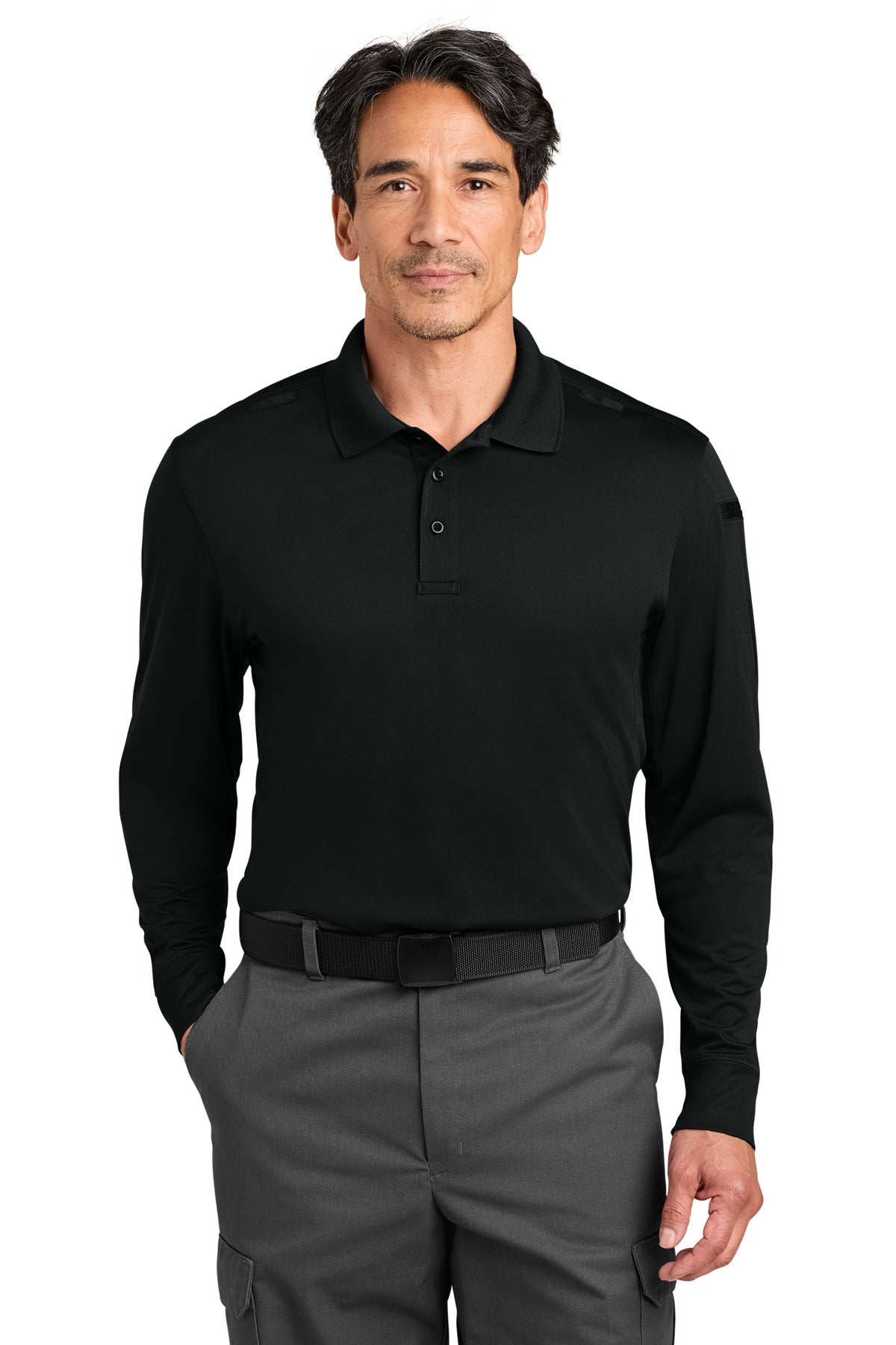 Custom logo CornerStone® Workwear Pro Tactical Long Sleeve Polo CS452LS in Black