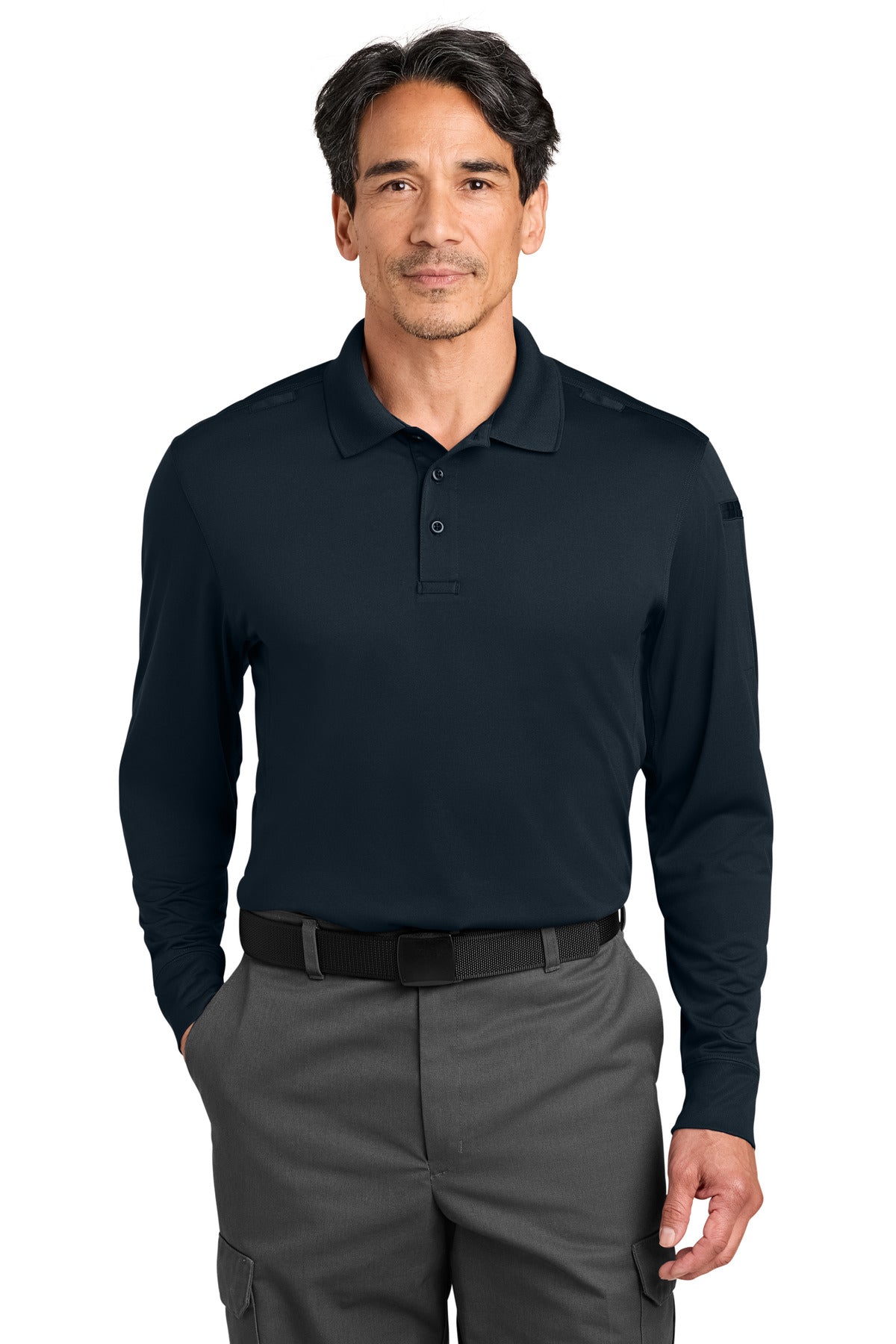 Custom logo CornerStone® Workwear Pro Tactical Long Sleeve Polo CS452LS in Dark Navy