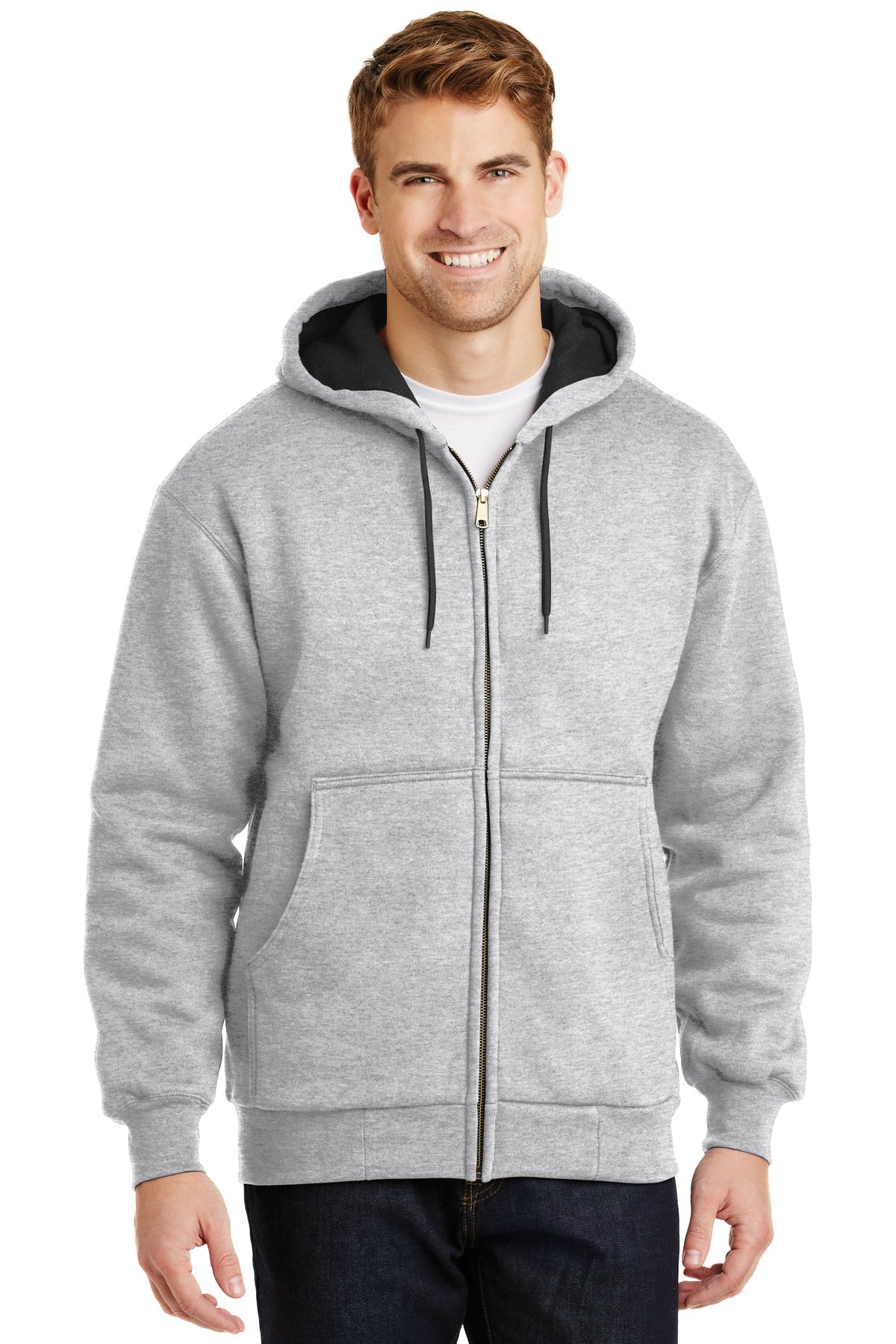 Custom logo CornerStone® - Heavyweight Full-Zip Hooded Sweatshirt with Thermal Lining.  CS620 in Athletic Heather