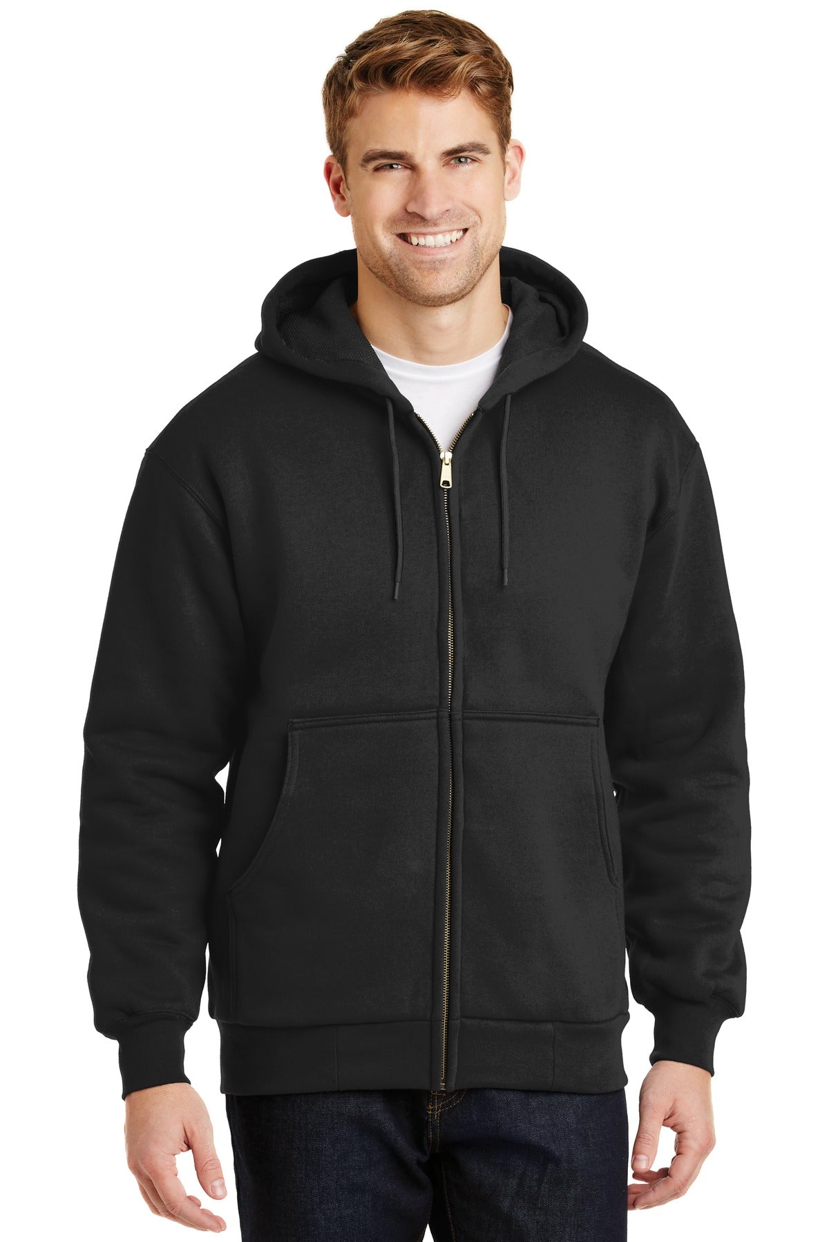 Custom logo CornerStone® - Heavyweight Full-Zip Hooded Sweatshirt with Thermal Lining.  CS620 in Black