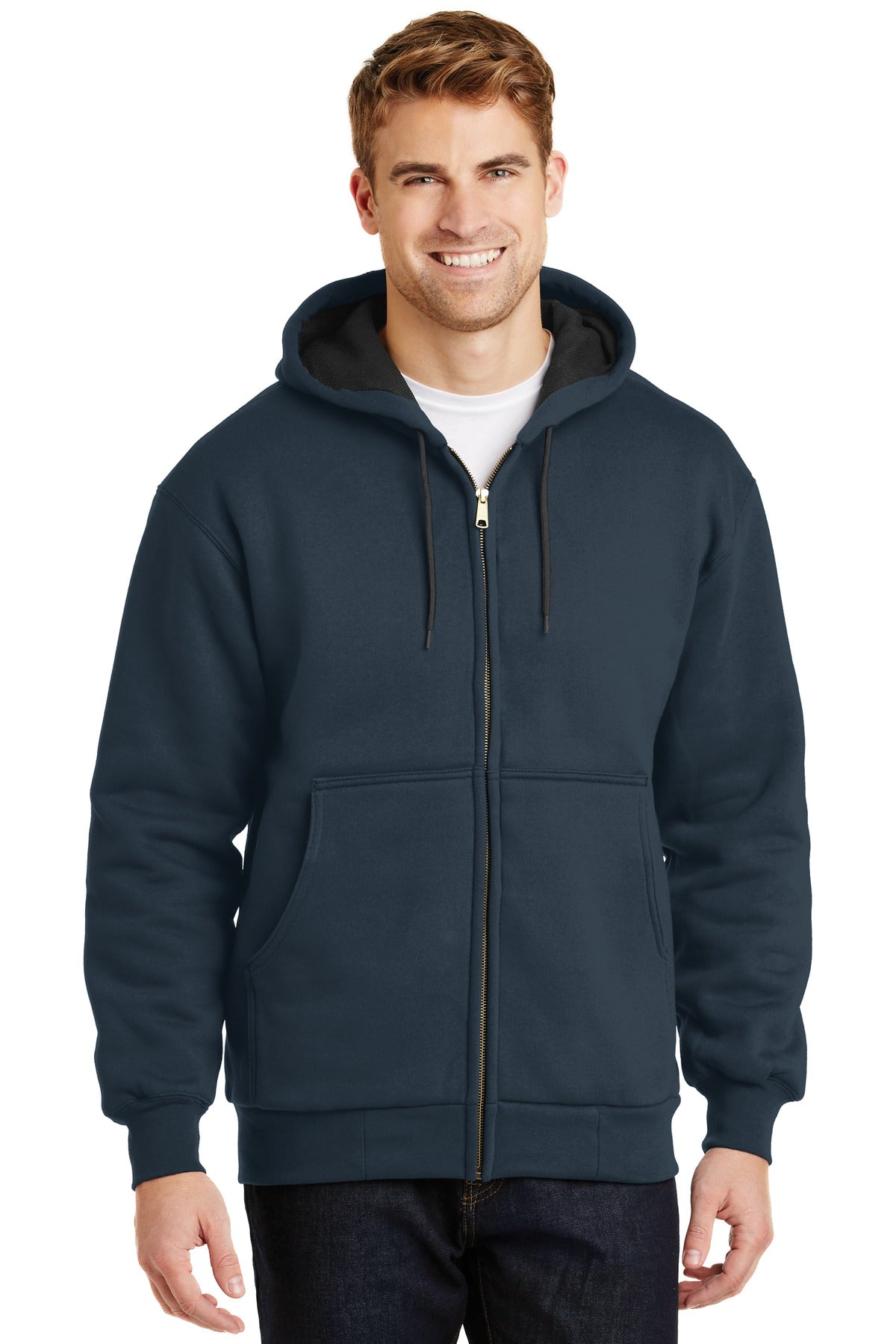 Custom logo CornerStone® - Heavyweight Full-Zip Hooded Sweatshirt with Thermal Lining.  CS620 in Navy