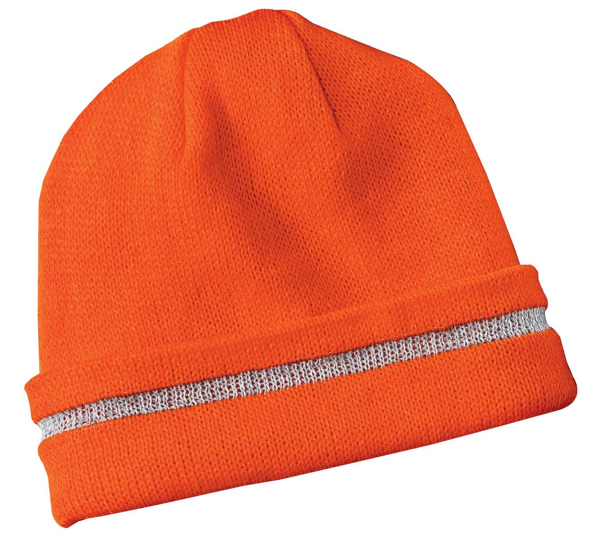 Custom logo CornerStone® - Enhanced Visibility Beanie with Reflective Stripe.  CS800 in Safety Orange/ Reflective