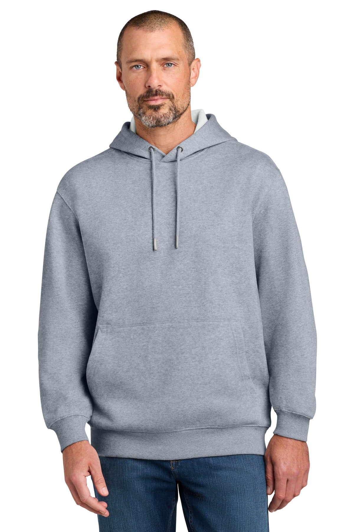 Custom logo CornerStone® Tough Fleece Pullover Hoodie CSF630 in Heather Grey