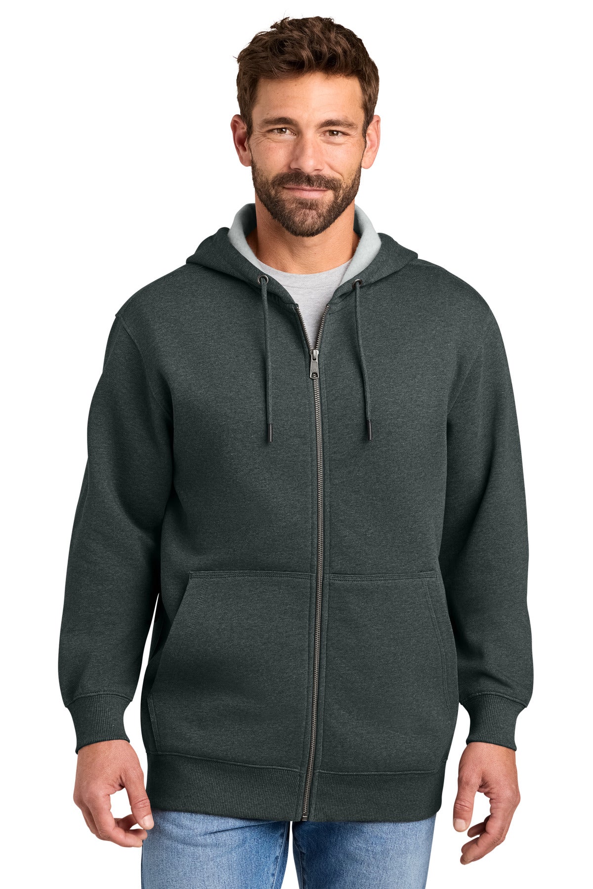 Custom logo CornerStone® Tough Fleece Full-Zip Hoodie CSF631 in Charcoal Heather