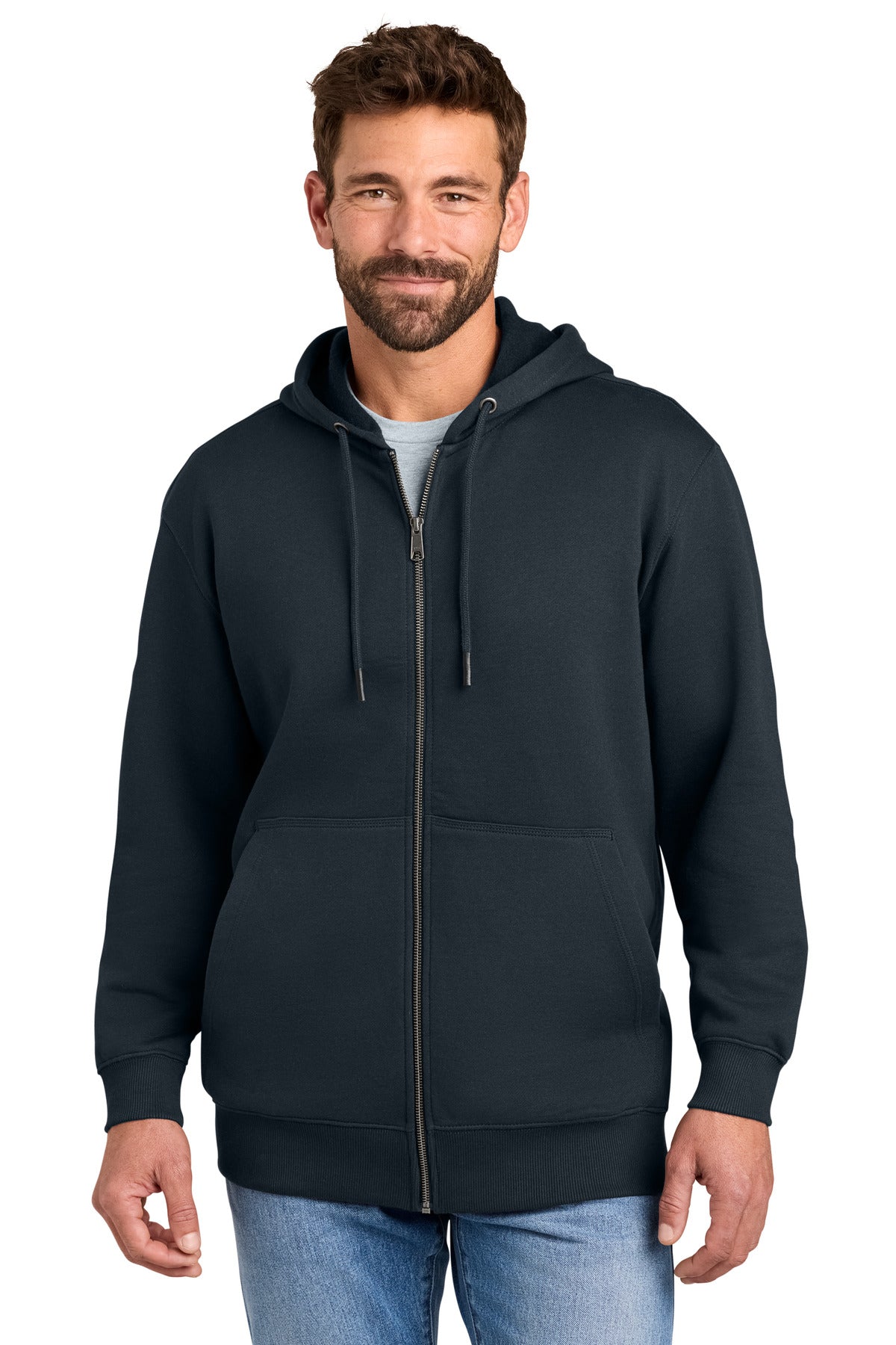 Custom logo CornerStone® Tough Fleece Full-Zip Hoodie CSF631 in Navy