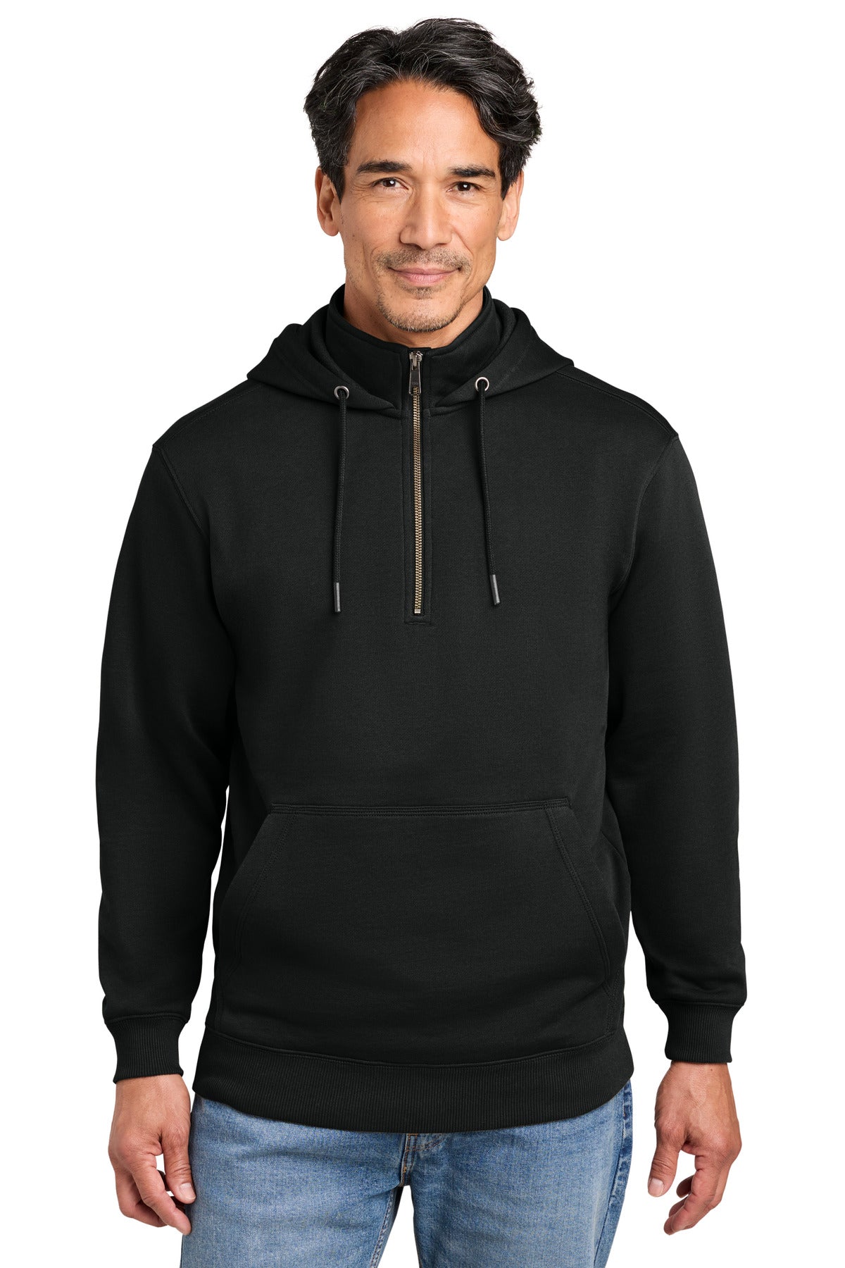 Custom logo CornerStone® Tough Fleece 1/4-Zip Hoodie CSF633 in Black