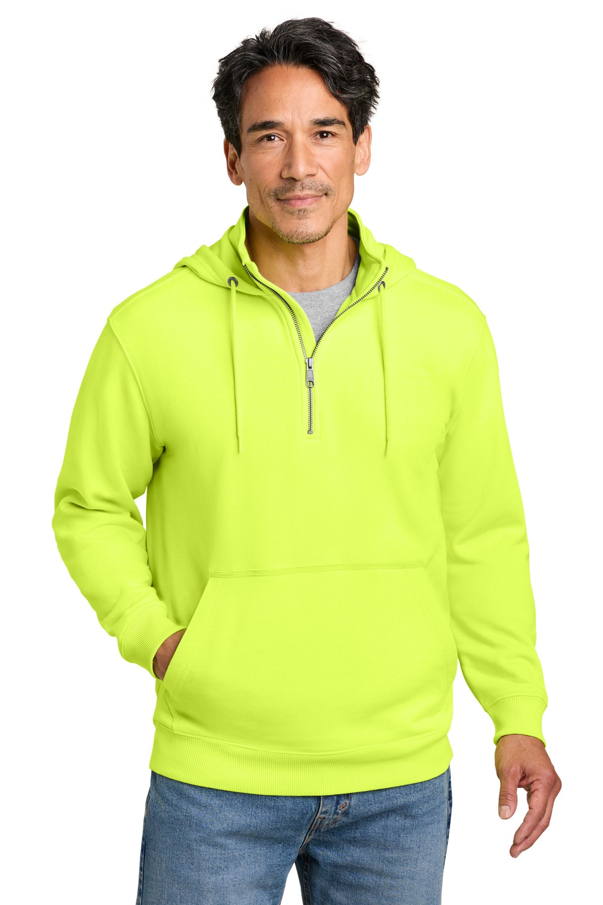 Custom logo CornerStone® Tough Fleece 1/4-Zip Hoodie CSF633 in Bright Yellow