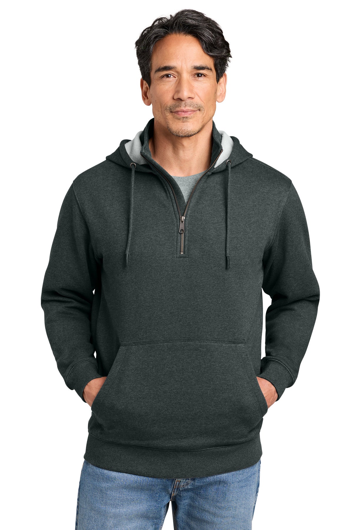 Custom logo CornerStone® Tough Fleece 1/4-Zip Hoodie CSF633 in Charcoal Heather