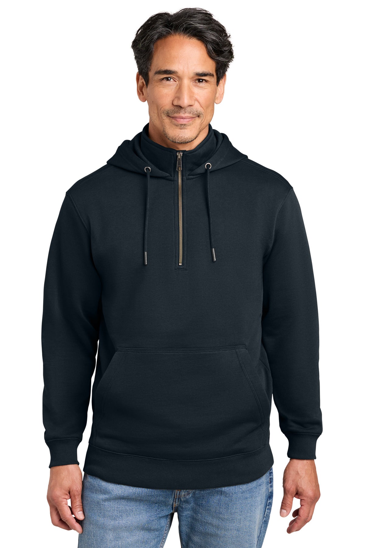 Custom logo CornerStone® Tough Fleece 1/4-Zip Hoodie CSF633 in Navy