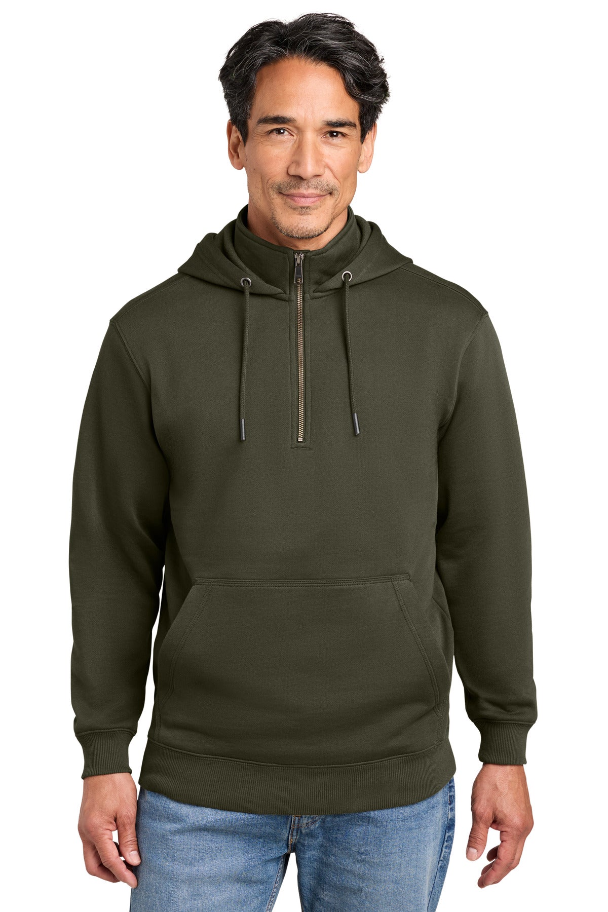 Custom logo CornerStone® Tough Fleece 1/4-Zip Hoodie CSF633 in Tundra Green