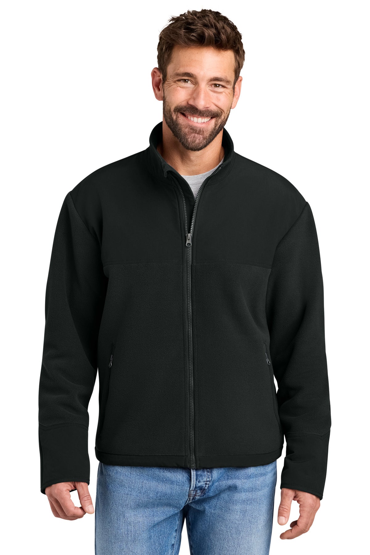 Custom logo CornerStone® Fleece Overlay Jacket CSF750 in Black