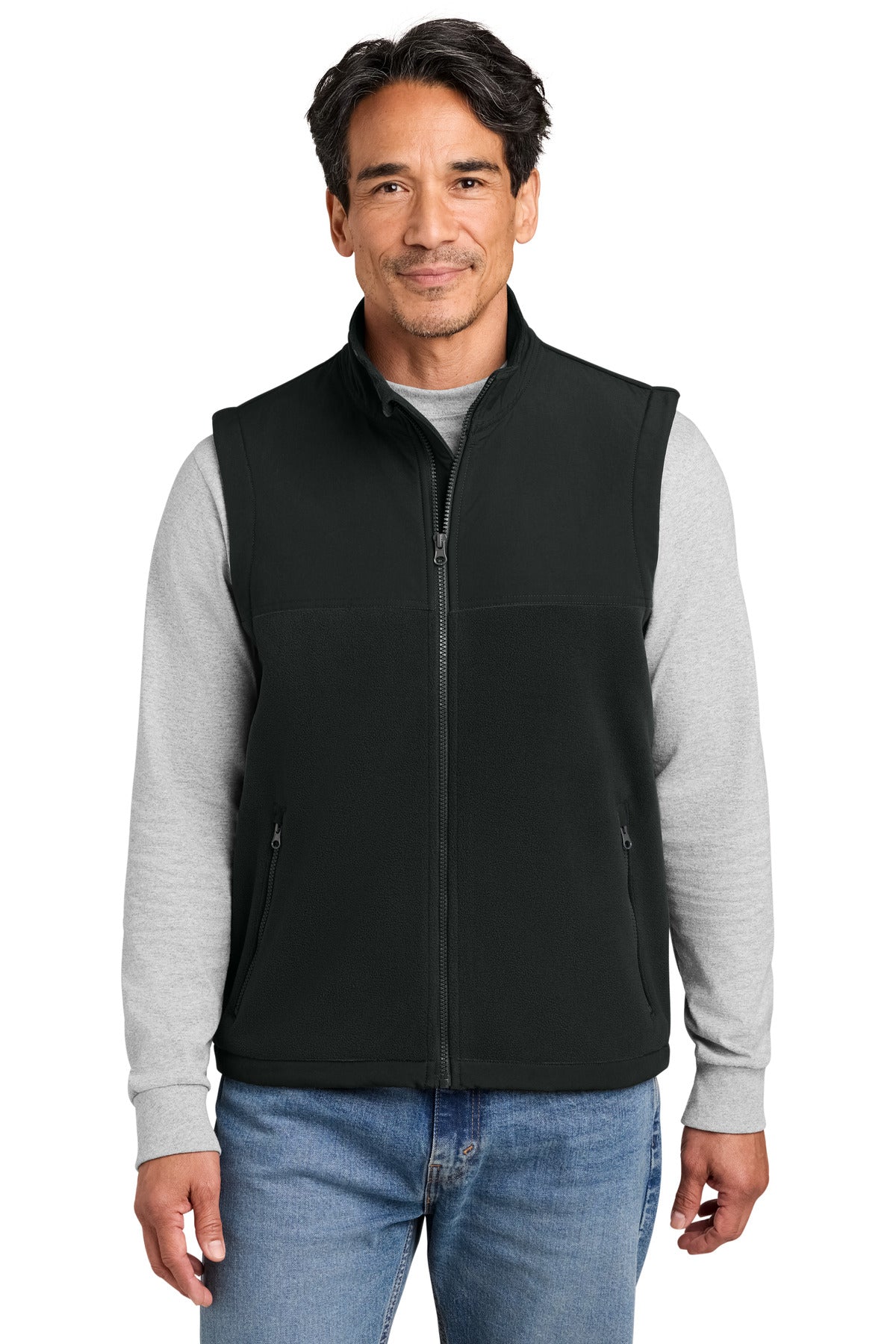 Custom logo CornerStone® Fleece Overlay Vest CSF751 in Black