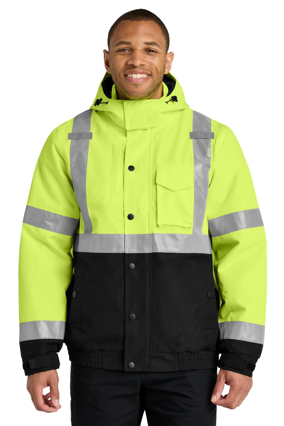 Custom logo CornerStone® ANSI 107 Class 3 Waterproof Insulated Ripstop Bomber Jacket CSJ501 in Safety Yellow