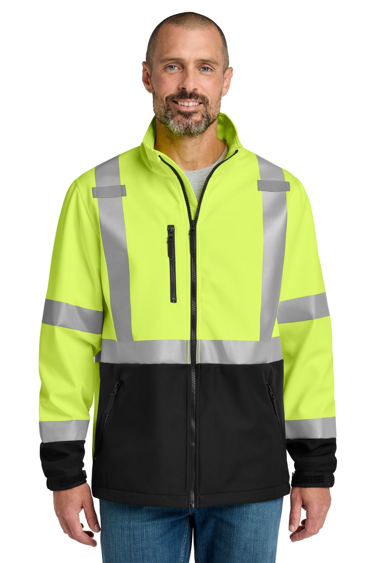 Custom logo CornerStone® ANSI 107 Class 3 Soft Shell Jacket CSJ503 in Safety Yellow