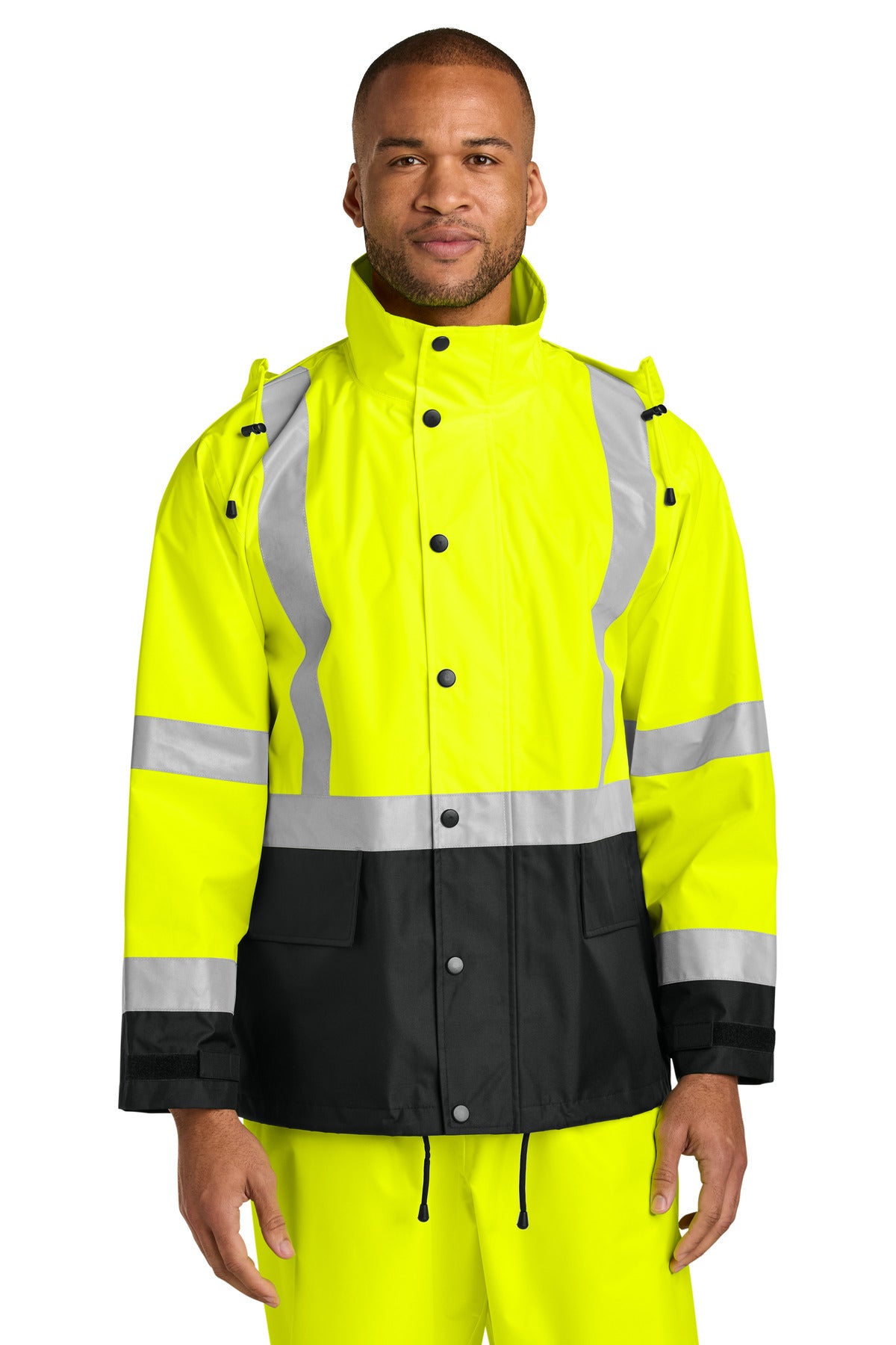 Custom logo CornerStone® ANSI 107 Class 3 Rain Jacket CSJ504 in Safety Yellow/ Black