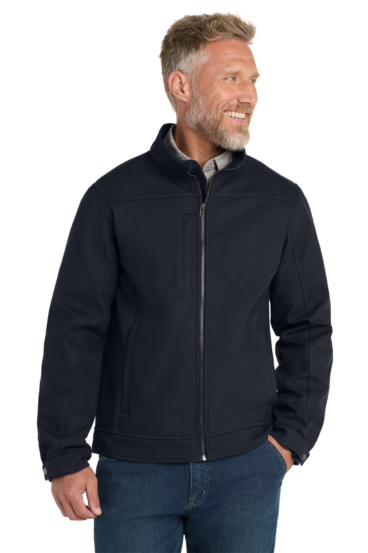 Custom logo CornerStone® Duck Bonded Soft Shell Jacket CSJ60 in Navy Blue
