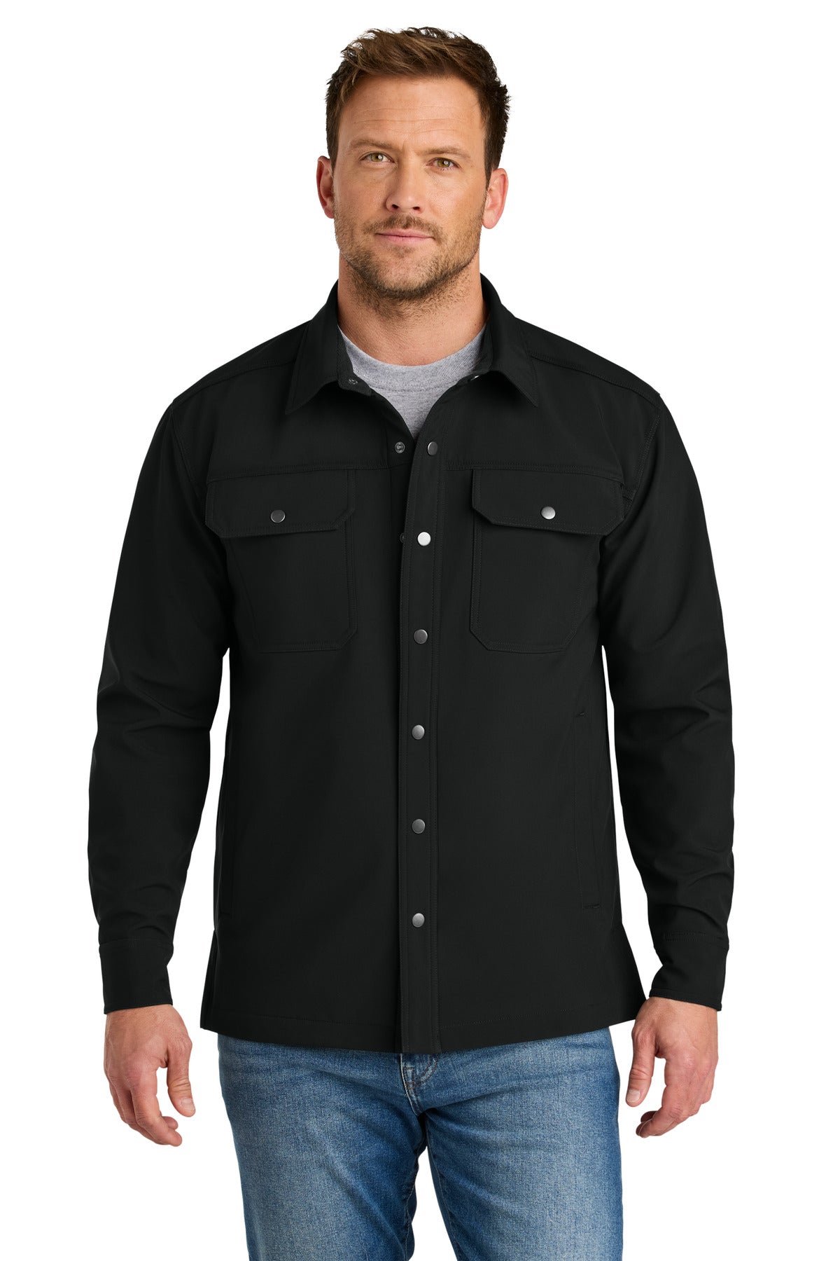 Custom logo CornerStone® Soft Shell Shirt Jacket CSJ73 in Black