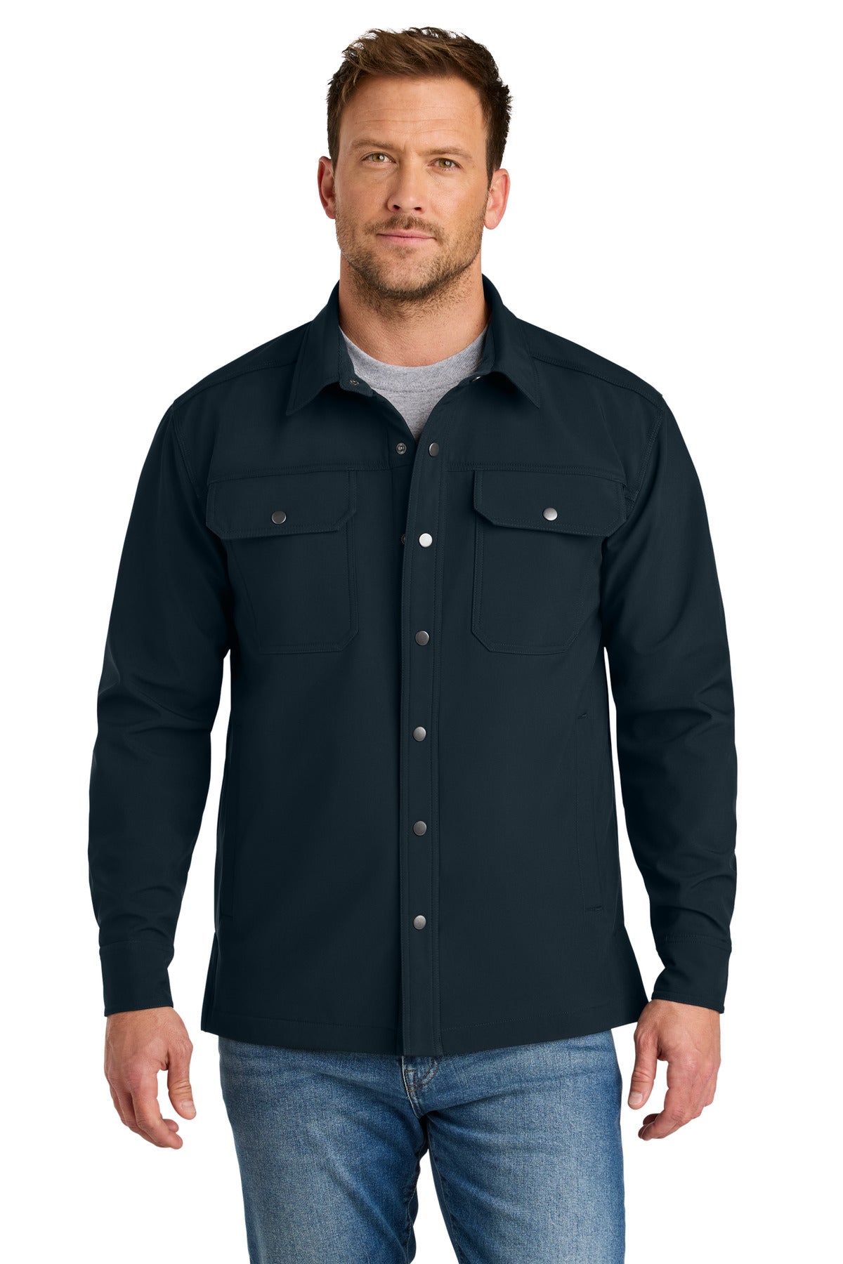 Custom logo CornerStone® Soft Shell Shirt Jacket CSJ73 in Navy