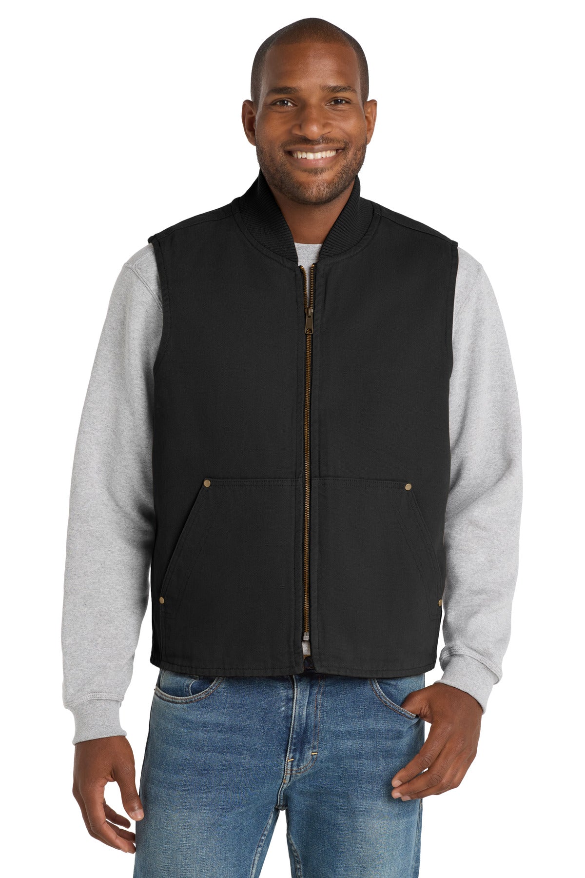 Custom logo CornerStone® Washed Duck Cloth Vest. CSV40 in Black