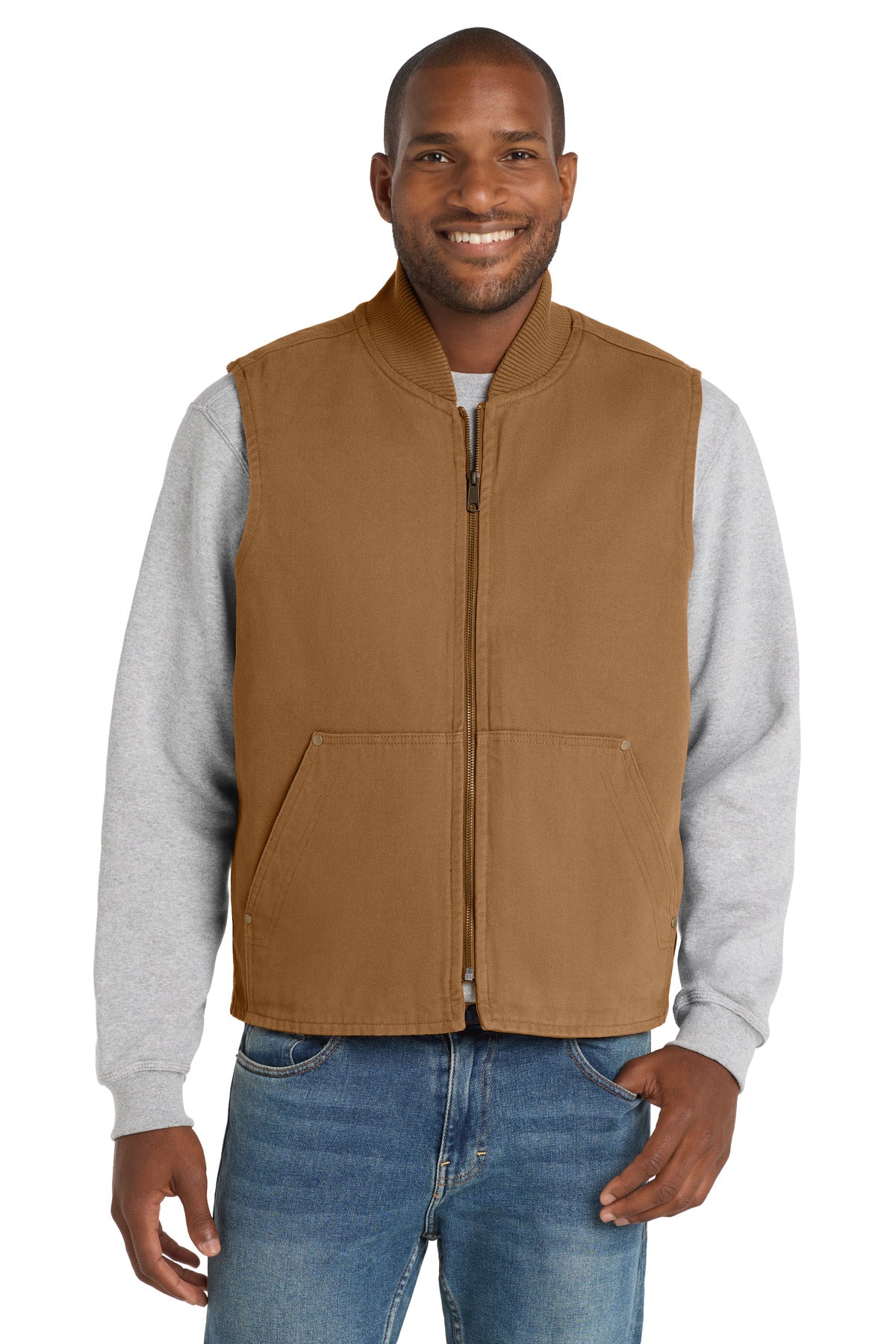 Custom logo CornerStone® Washed Duck Cloth Vest. CSV40 in Duck Brown