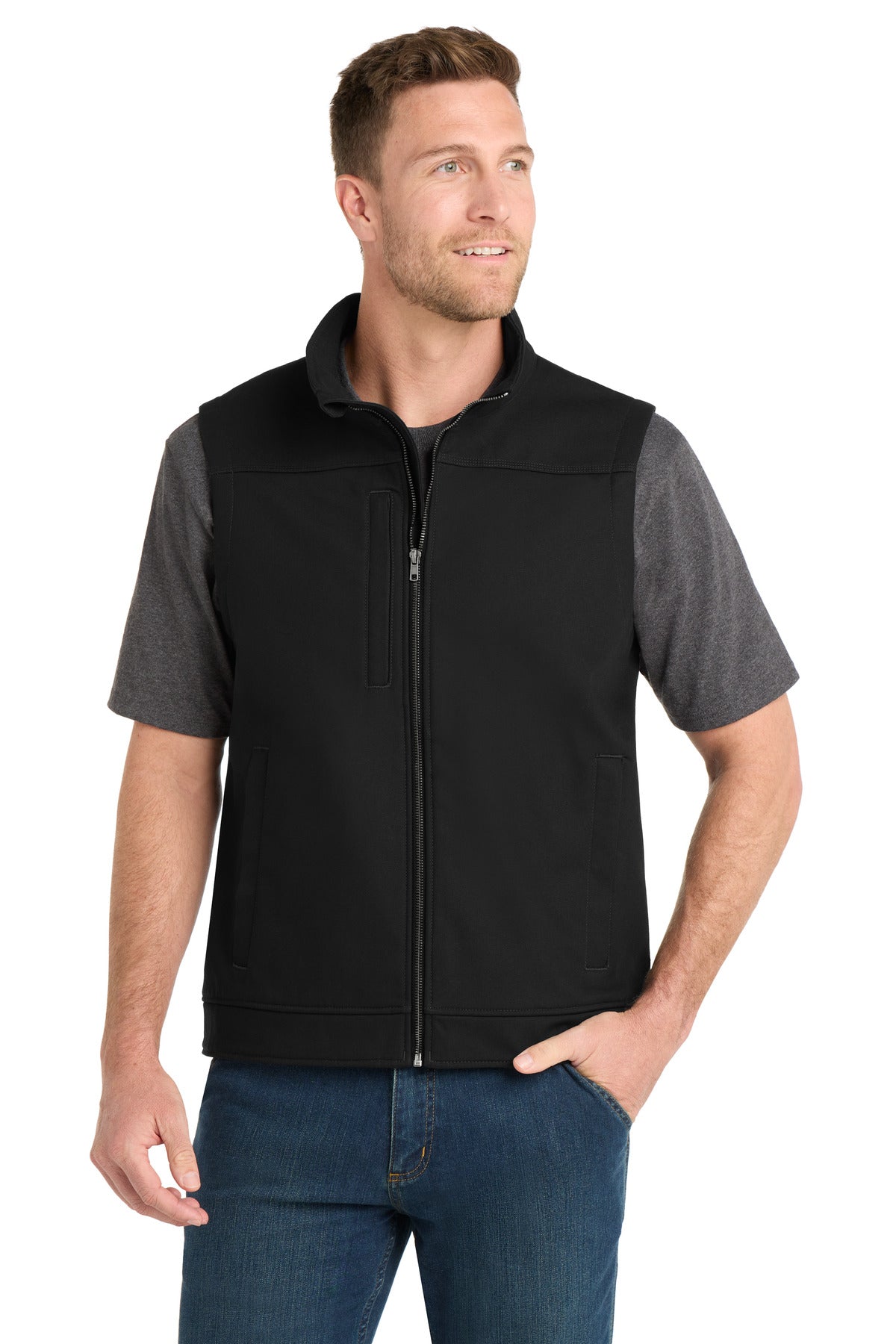 Custom logo CornerStone® Duck Bonded Soft Shell Vest CSV60 in Black