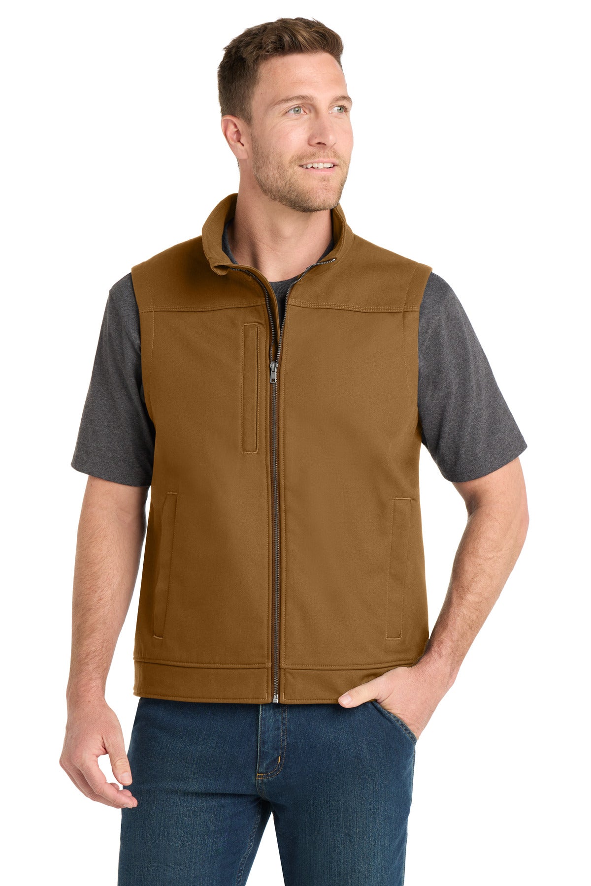 Custom logo CornerStone® Duck Bonded Soft Shell Vest CSV60 in Duck Brown