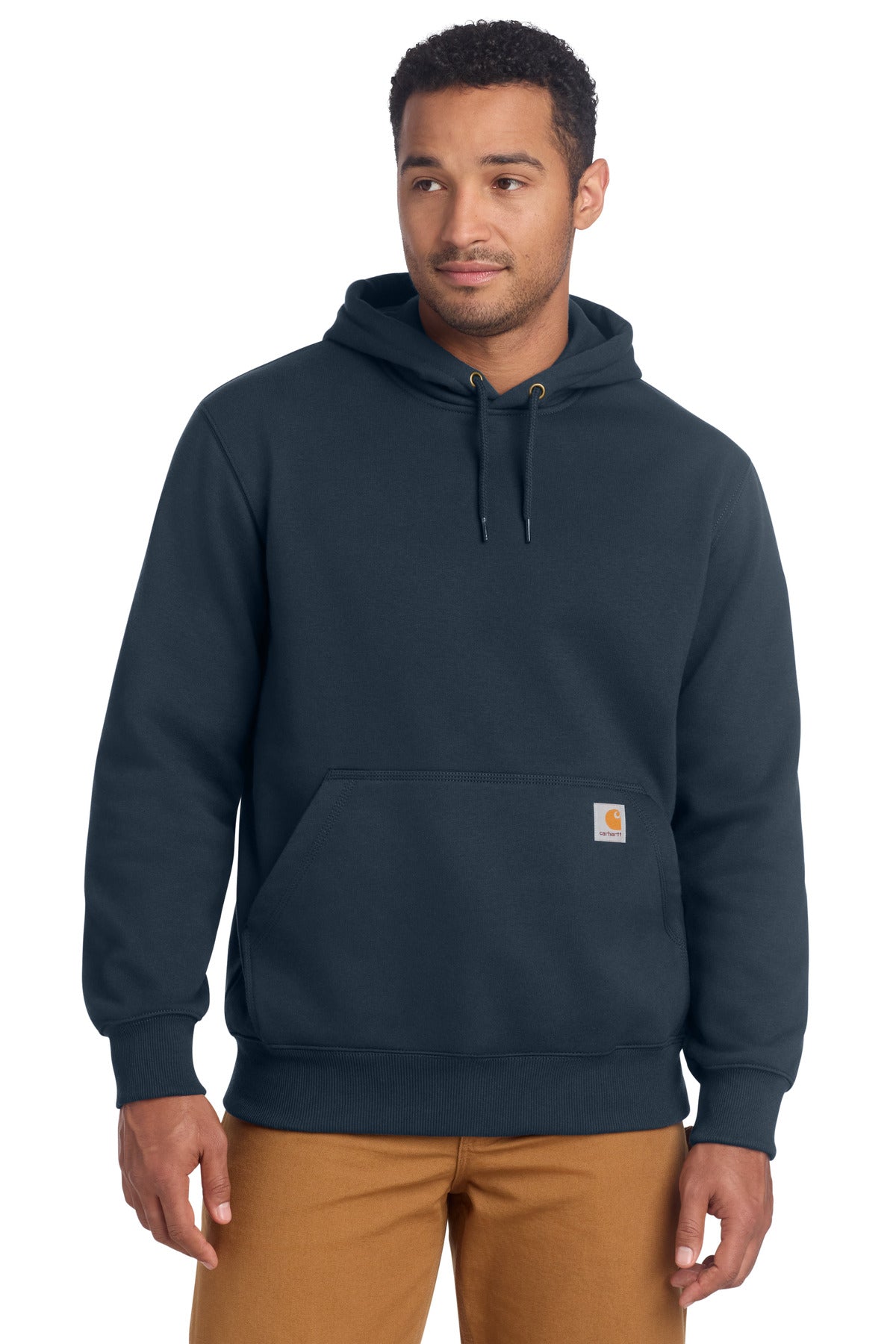 Custom logo Carhartt ® Rain Defender ® Paxton Heavyweight Hooded Sweatshirt. CT100615 in New Navy