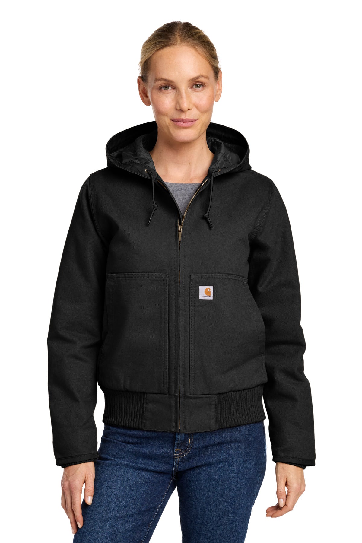 Custom logo Carhartt® Women's Washed Duck Active Jac. CT104053 in Black