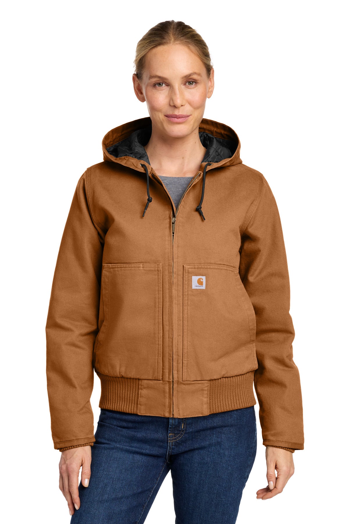 Custom logo Carhartt® Women's Washed Duck Active Jac. CT104053 in Carhartt Brown