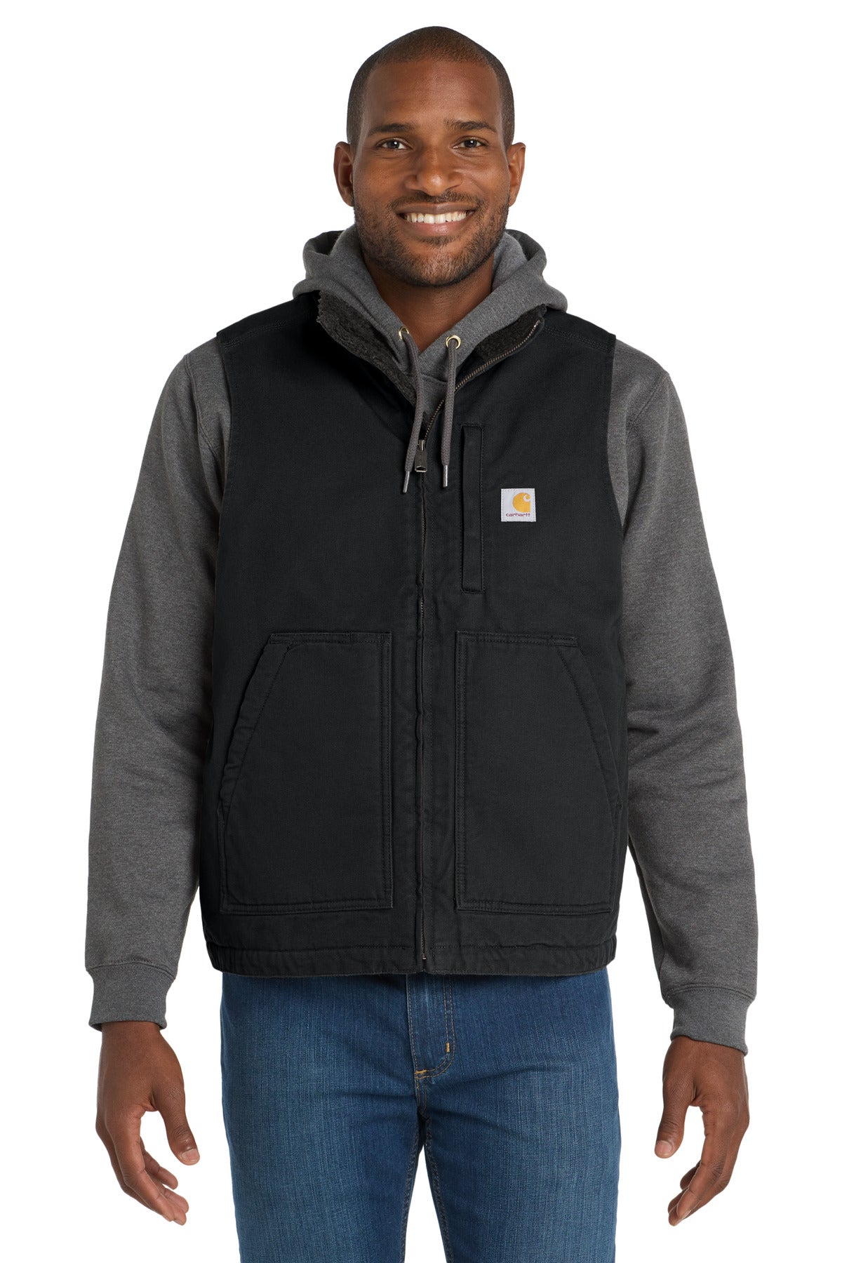 Custom logo Carhartt® Sherpa-Lined Mock Neck Vest CT104277 in Black