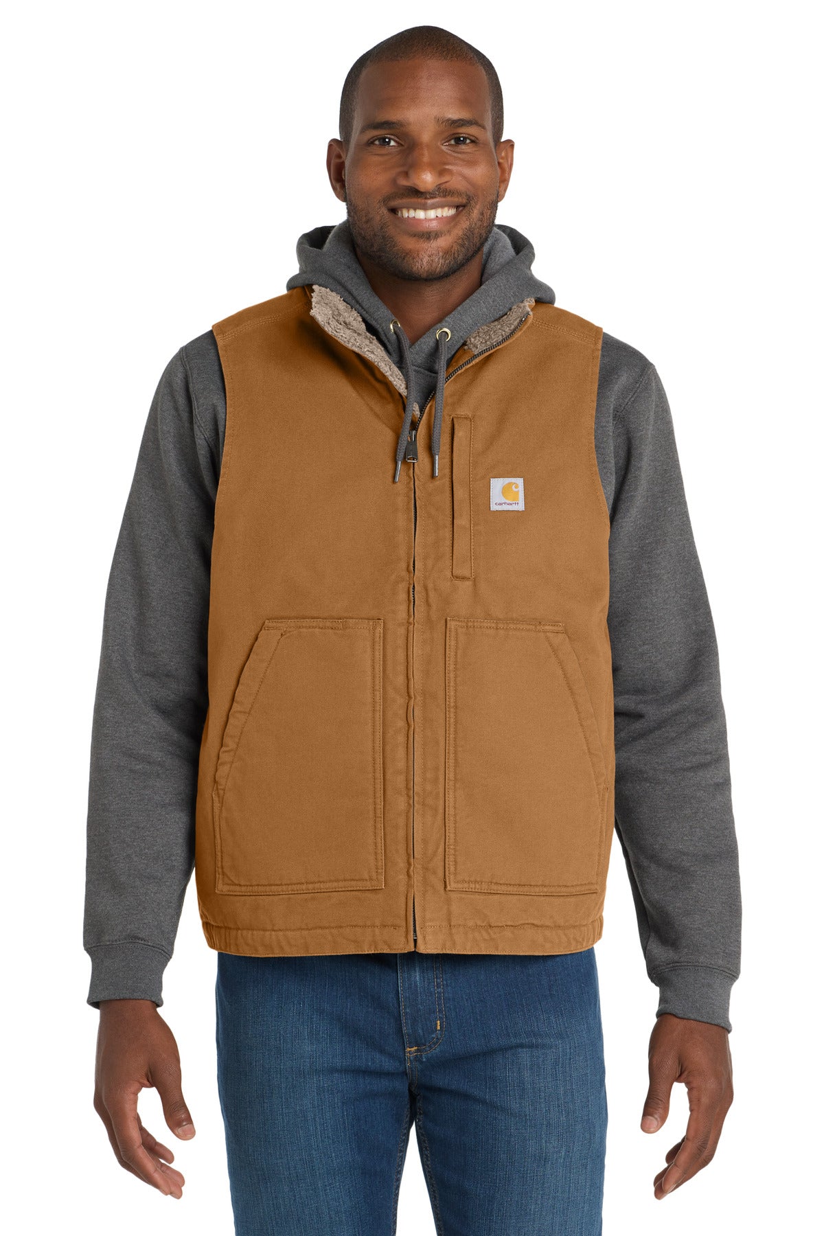 Custom logo Carhartt® Sherpa-Lined Mock Neck Vest CT104277 in Carhartt Brown