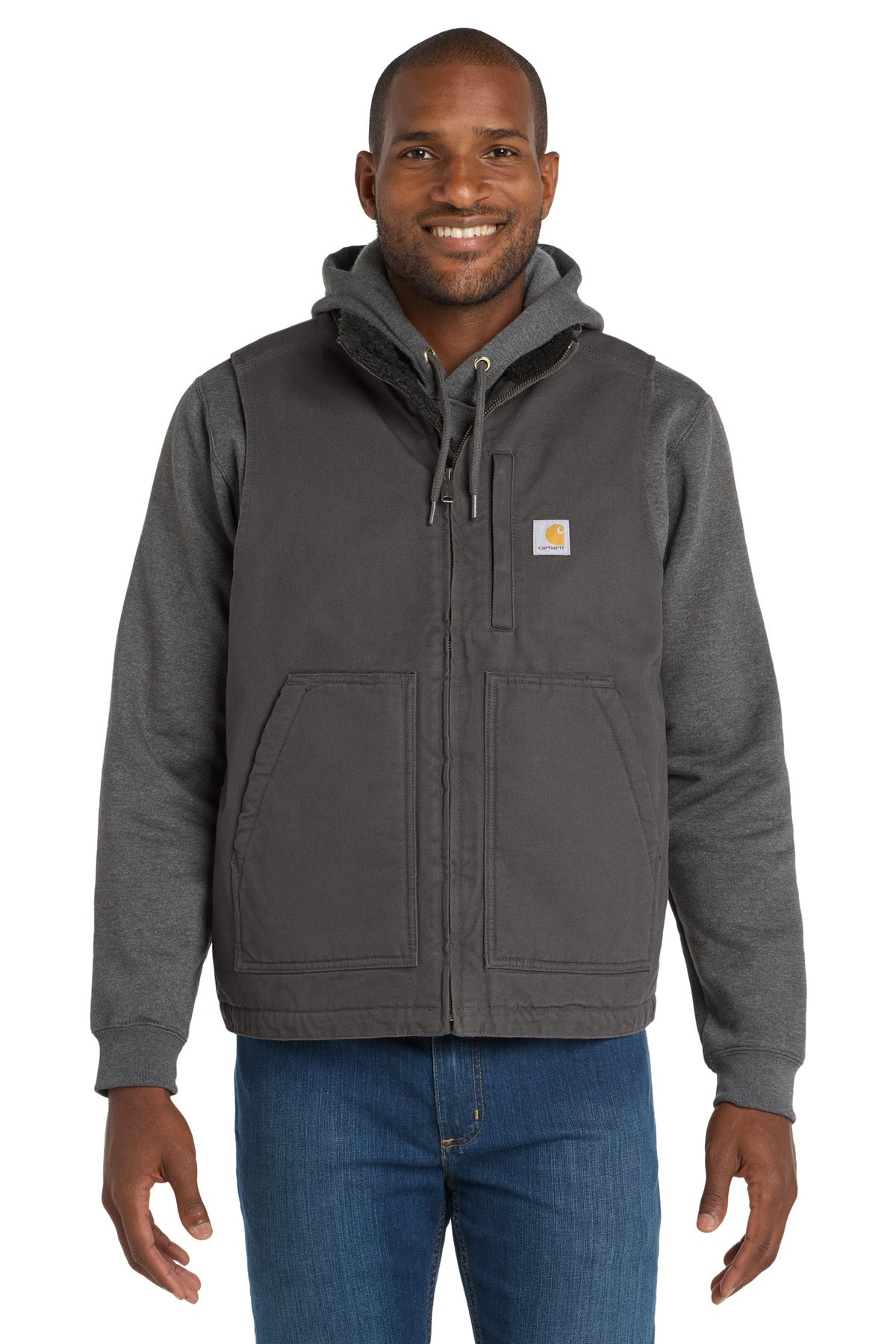 Custom logo Carhartt® Sherpa-Lined Mock Neck Vest CT104277 in Gravel