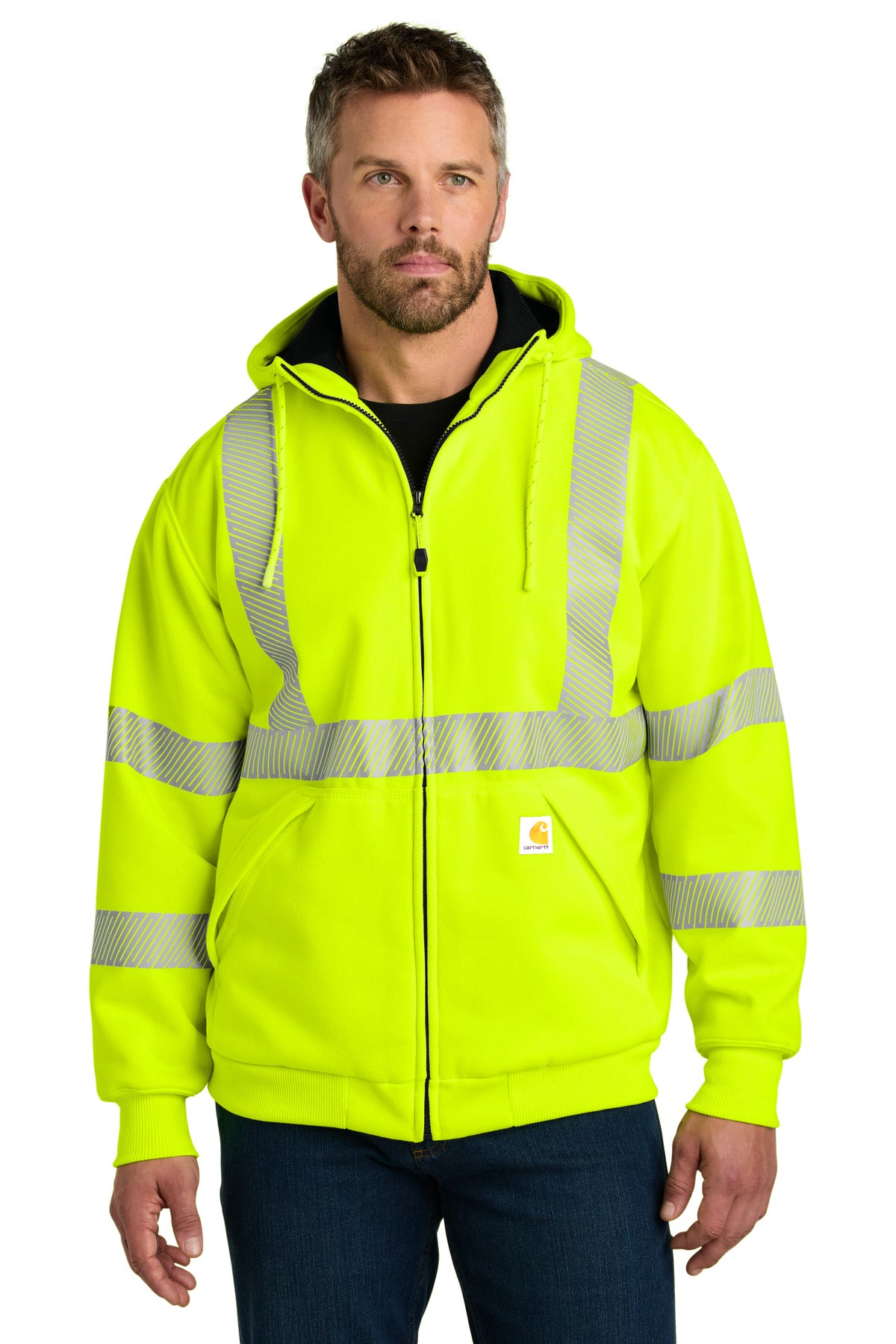 Custom logo Carhartt® ANSI 107 Class 3 Lined Full-Zip Sweatshirt CT104988 in Brite Lime
