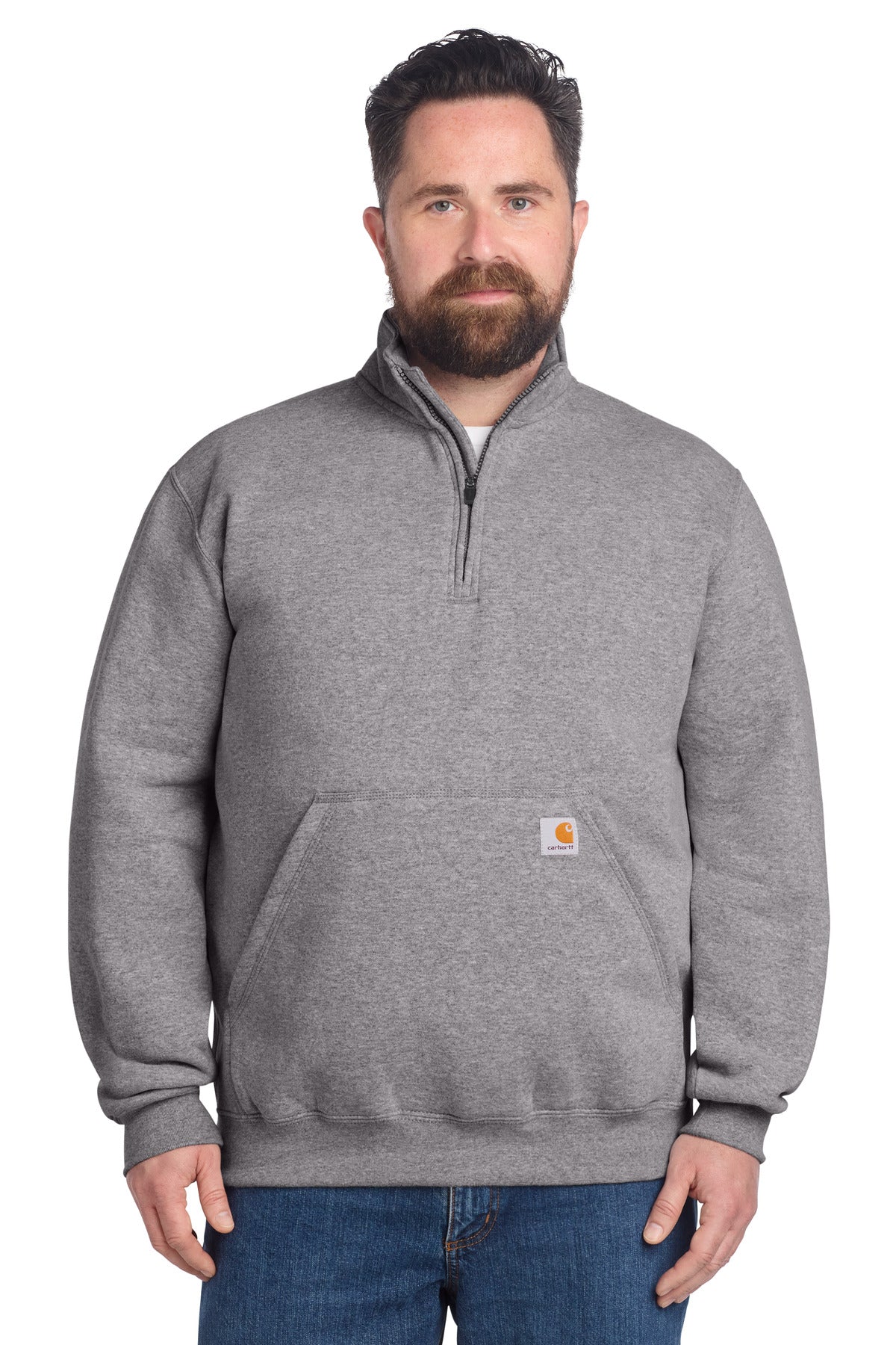 Custom logo Carhartt® Midweight 1/4-Zip Mock Neck Sweatshirt CT105294 in Heather Grey
