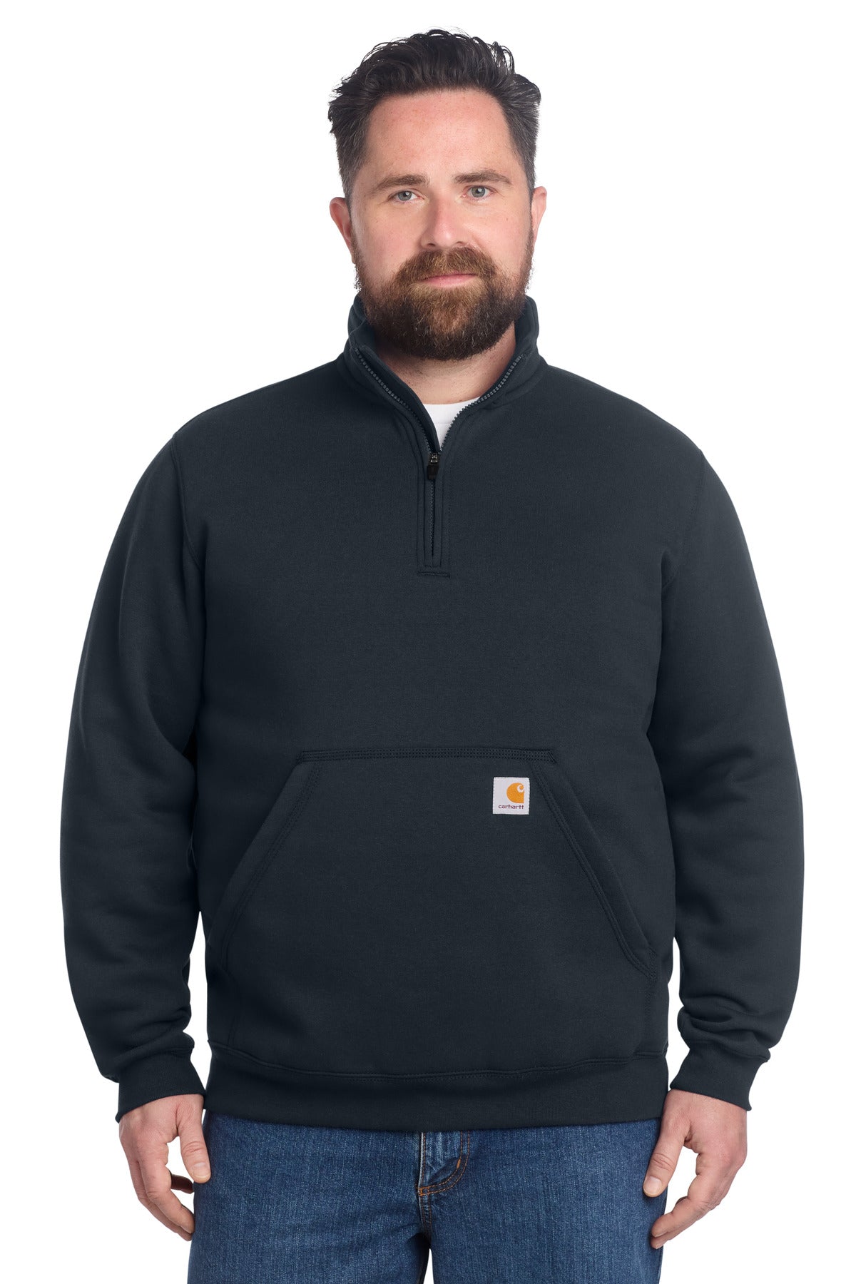 Custom logo Carhartt® Midweight 1/4-Zip Mock Neck Sweatshirt CT105294 in New Navy