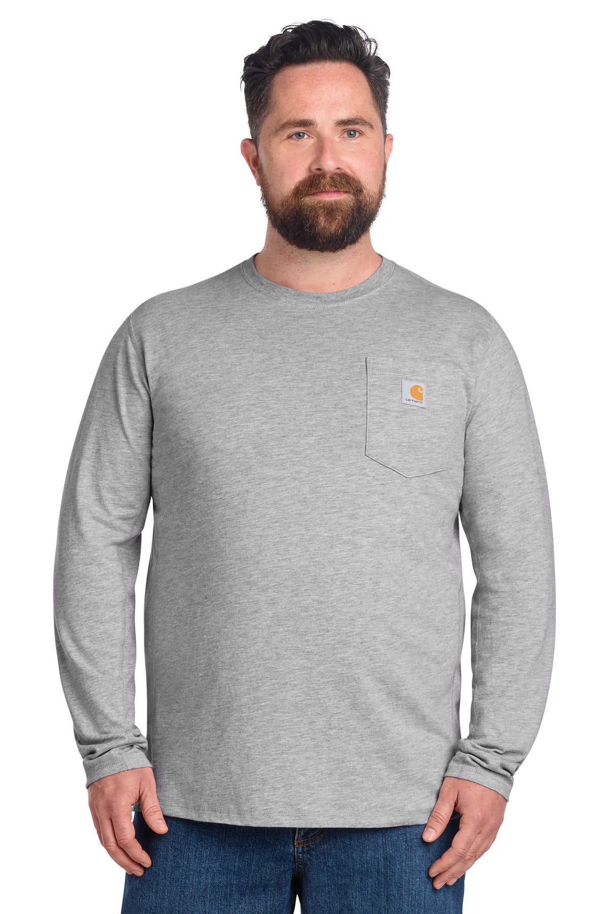 Custom logo Carhartt Force® Long Sleeve Pocket T-Shirt CT106656 in Heather Grey
