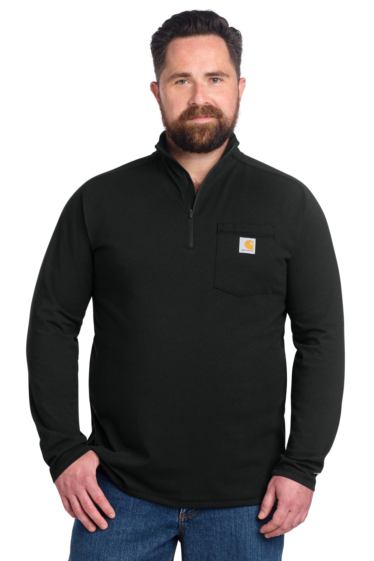Custom logo Carhartt Force® 1/4-Zip Long Sleeve T-Shirt CT106660 in Black