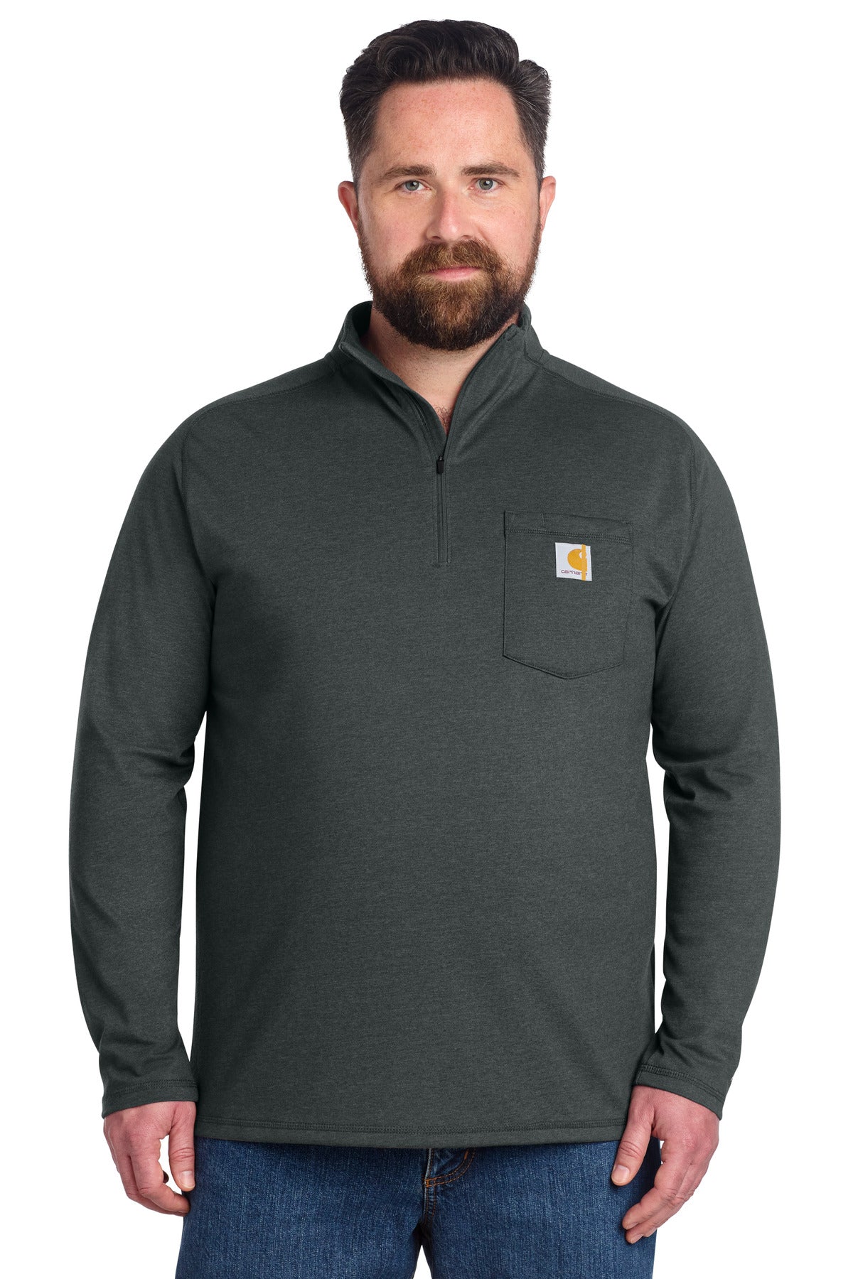 Custom logo Carhartt Force® 1/4-Zip Long Sleeve T-Shirt CT106660 in Carbon Heather