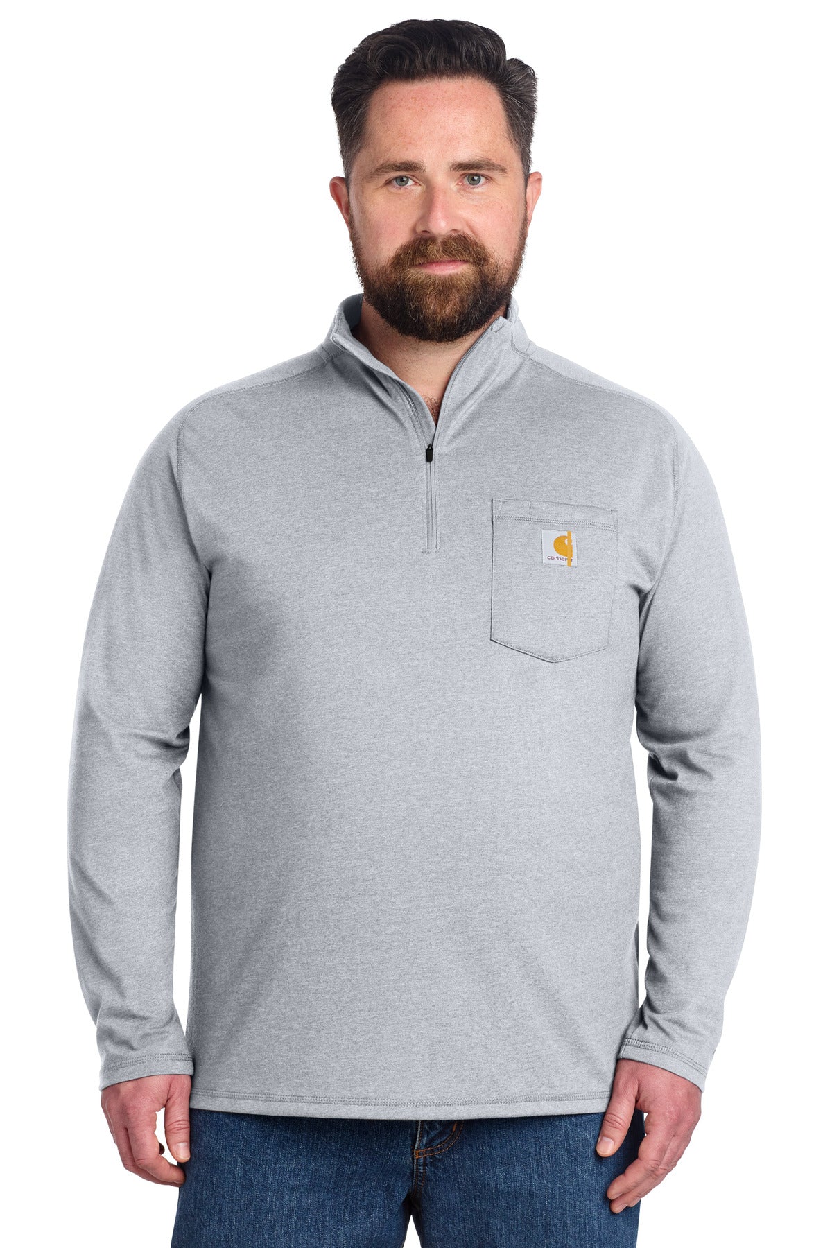 Custom logo Carhartt Force® 1/4-Zip Long Sleeve T-Shirt CT106660 in Heather Grey