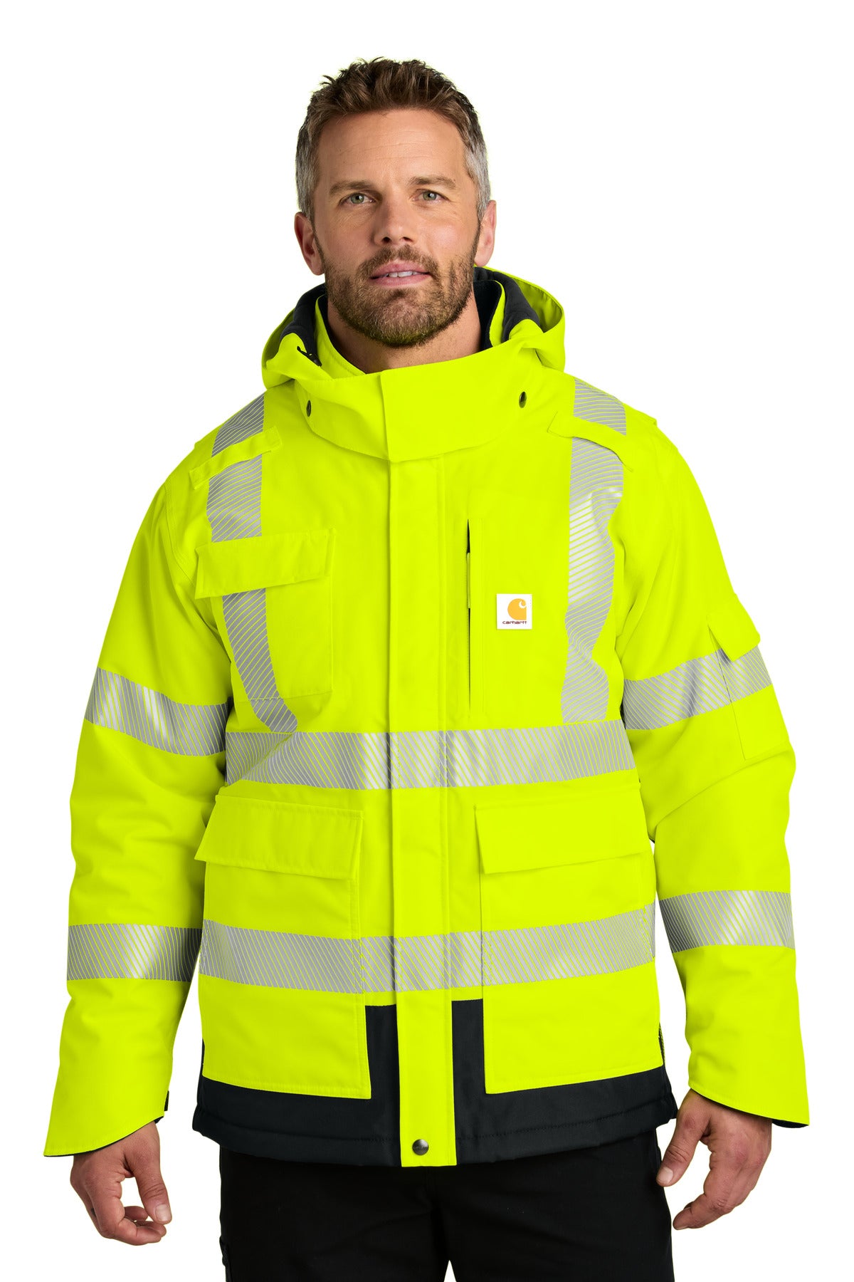 Custom logo Carhartt® ANSI 107 Class 3 Waterproof Heavyweight Insulated Jacket CT106694 in Brite Lime