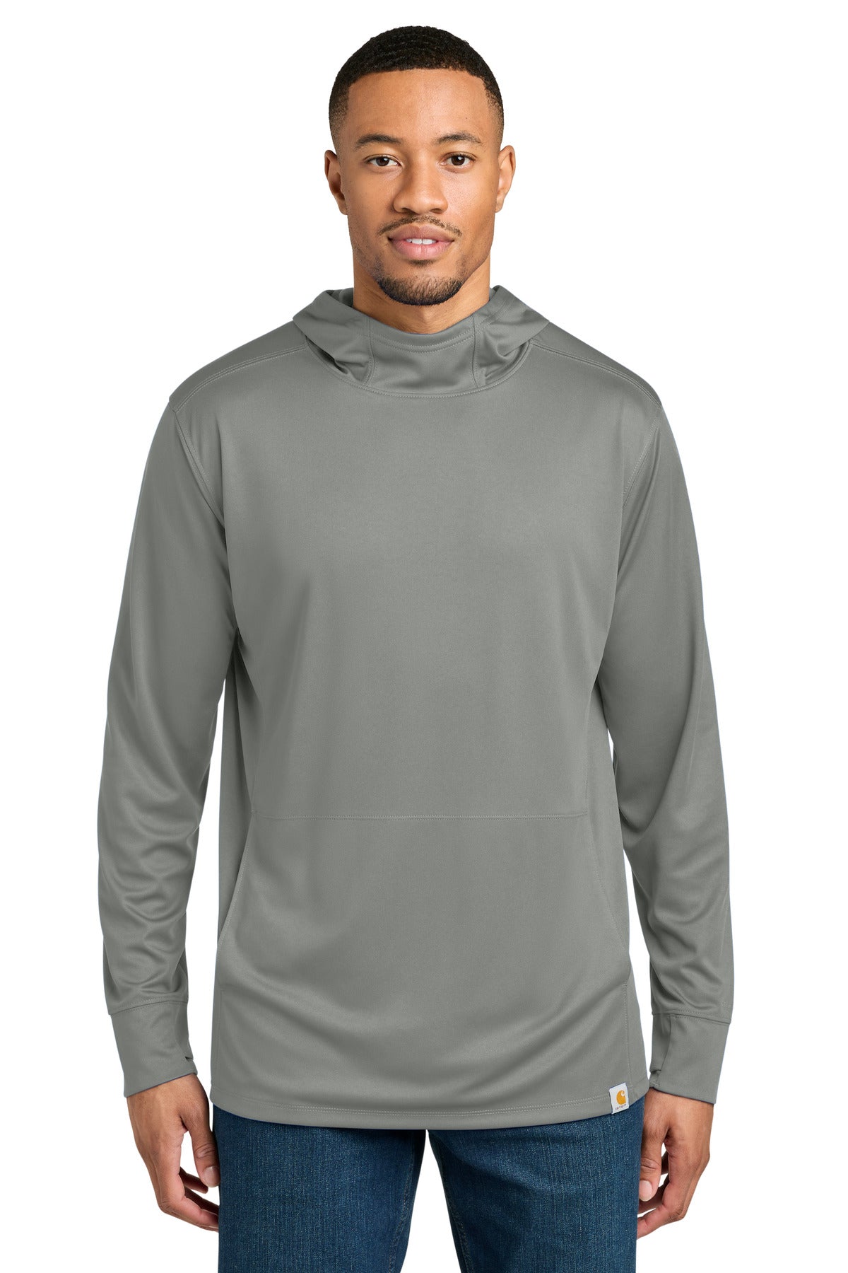 Custom logo Carhartt Force® Sun Defender™ Long Sleeve Hooded T-Shirt CT106923 in Asphalt Grey