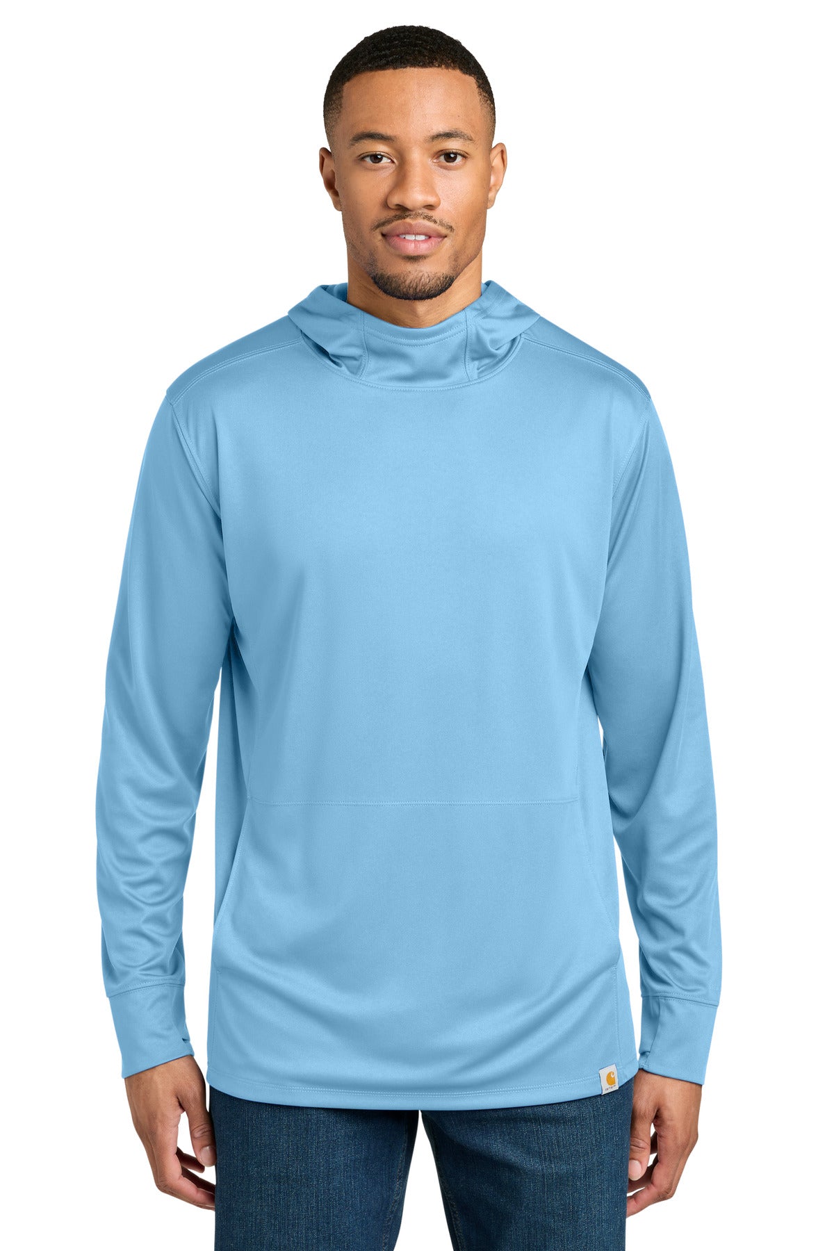 Custom logo Carhartt Force® Sun Defender™ Long Sleeve Hooded T-Shirt CT106923 in Fresh Water Blue