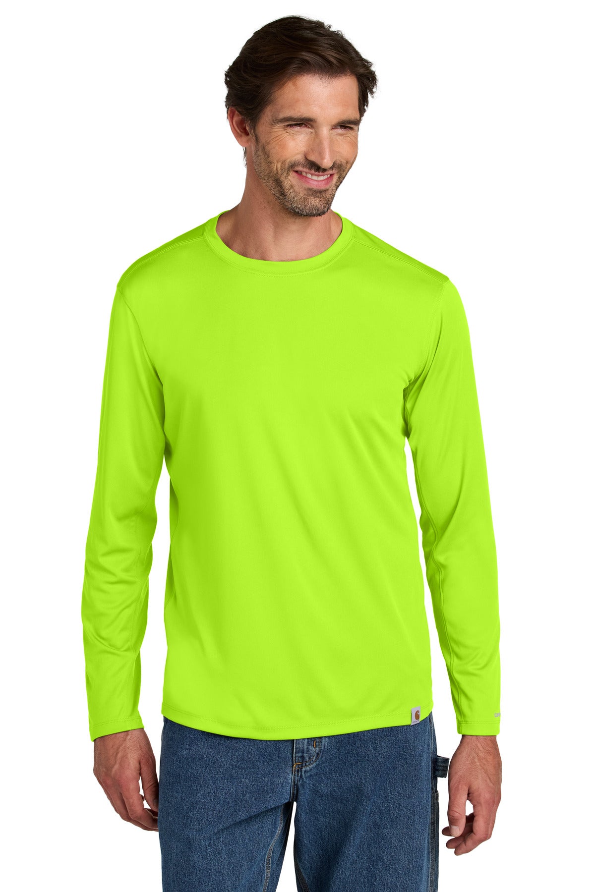 Custom logo Carhartt Force® Sun Defender™ Long Sleeve T-Shirt CT106972 in Brite Lime